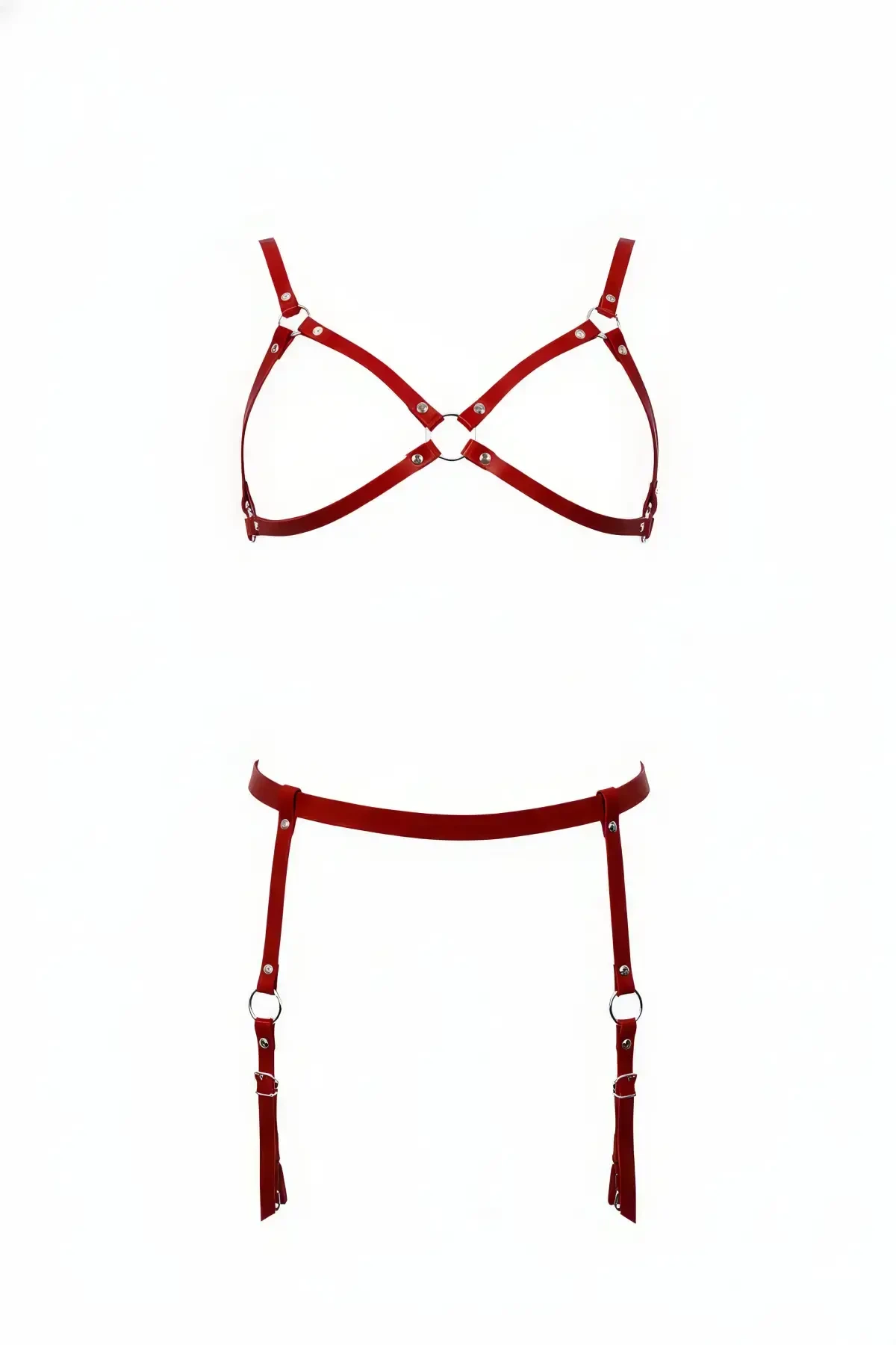 Kırmızı Harness Takım Deri Jartiyer Detaylı Metal Halkalı - APFT228