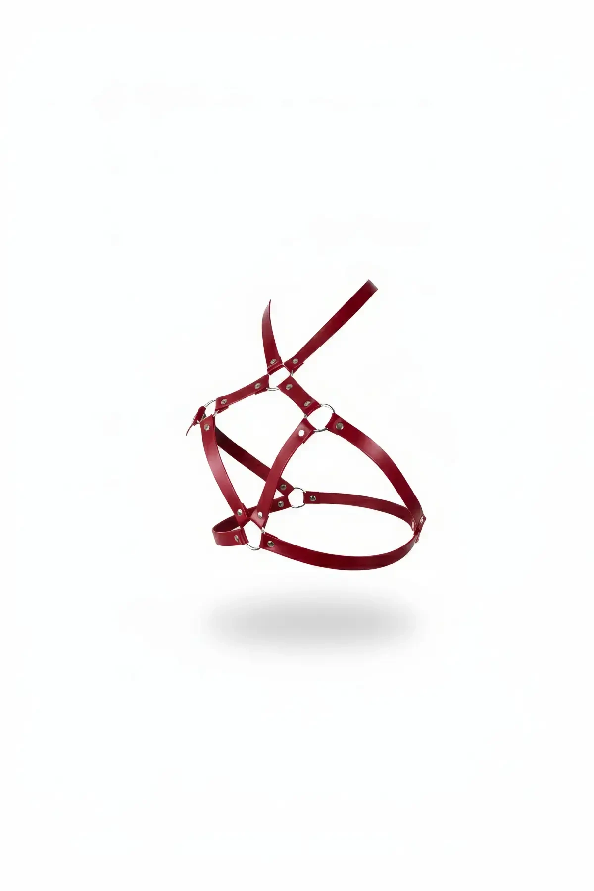 Red Chest Harness Leather Ring Detailed Body Accessory - APFT231