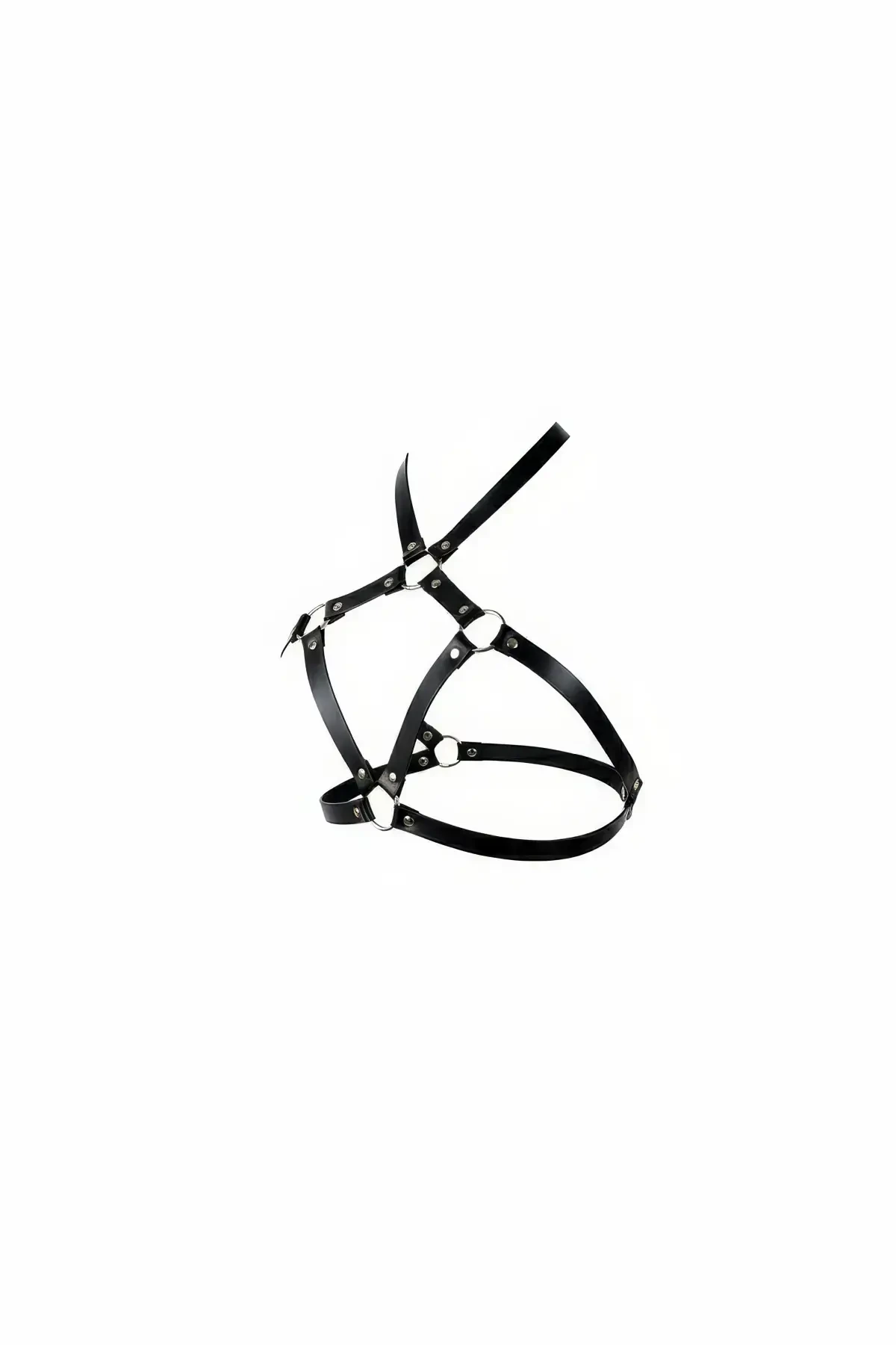 Black Chest Harness with Metal Ring Detail - APFT231