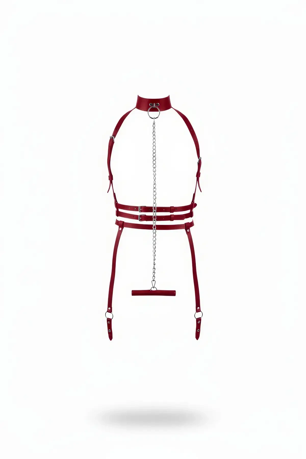 Bordo Harness Takım Zincir Detaylı Boyunluklu Vücut Aksesuarı - APFT233