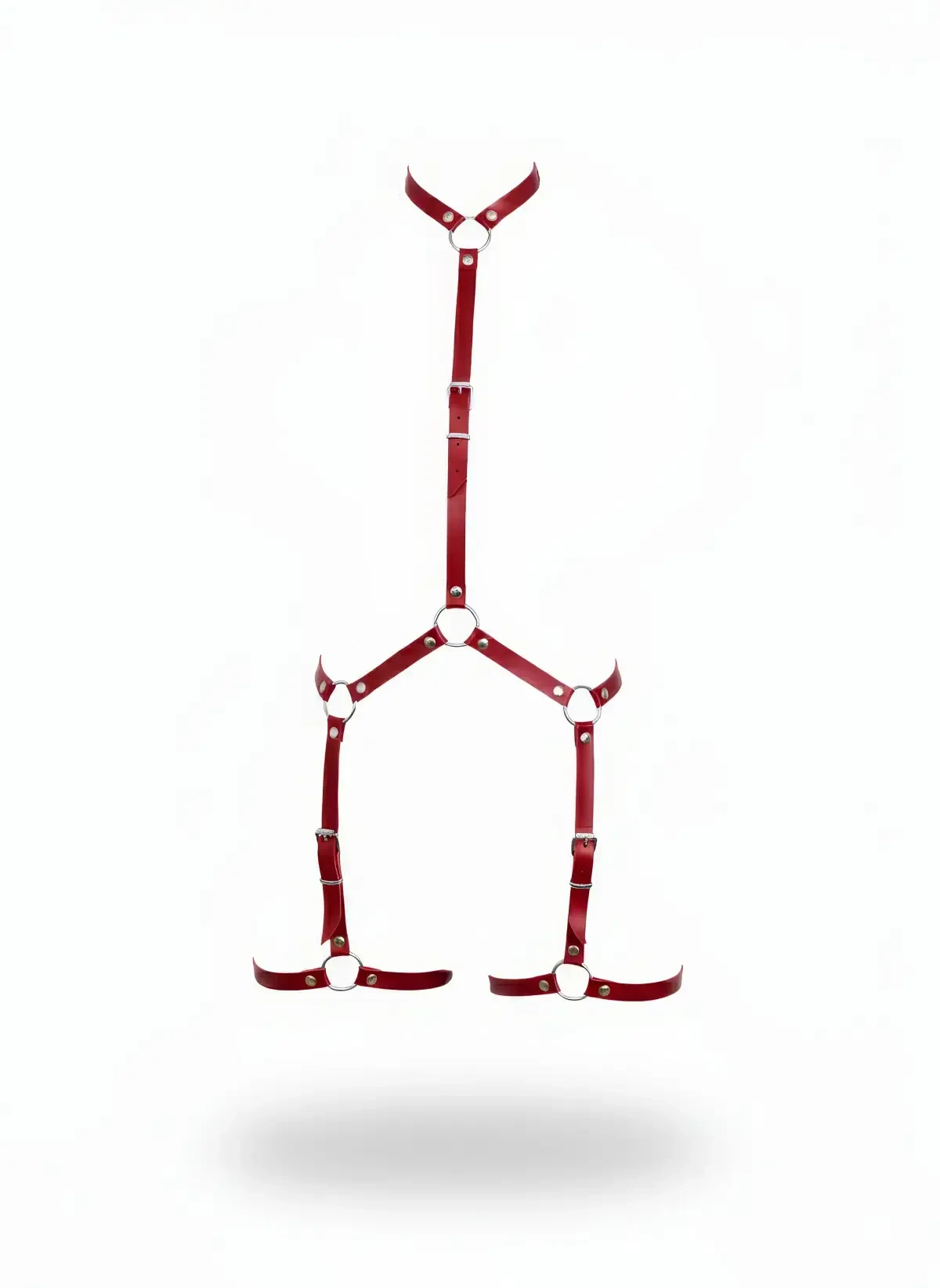 Red Women's Body Harness with Neck and Leg Detail and Metal Ring - APFT234