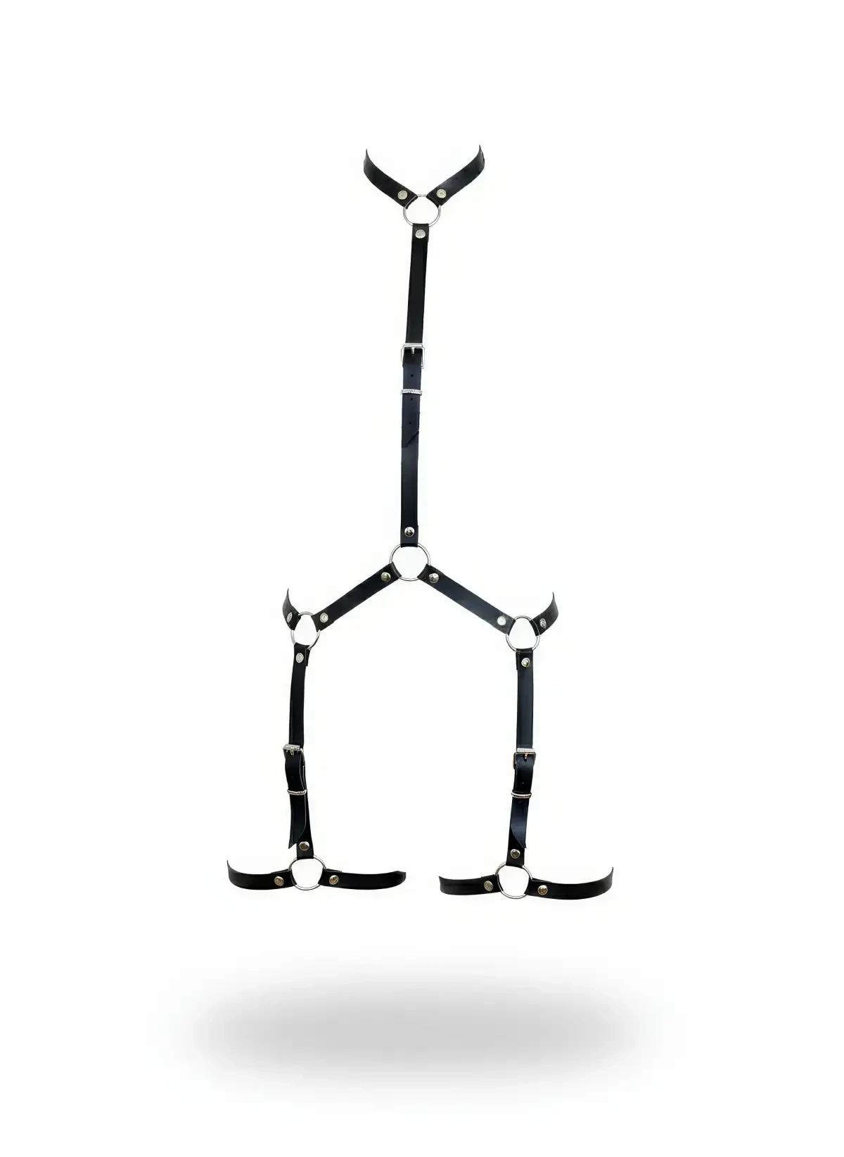 Black Body Harness Faux Leather with Adjustable Leg Detail - APFT234