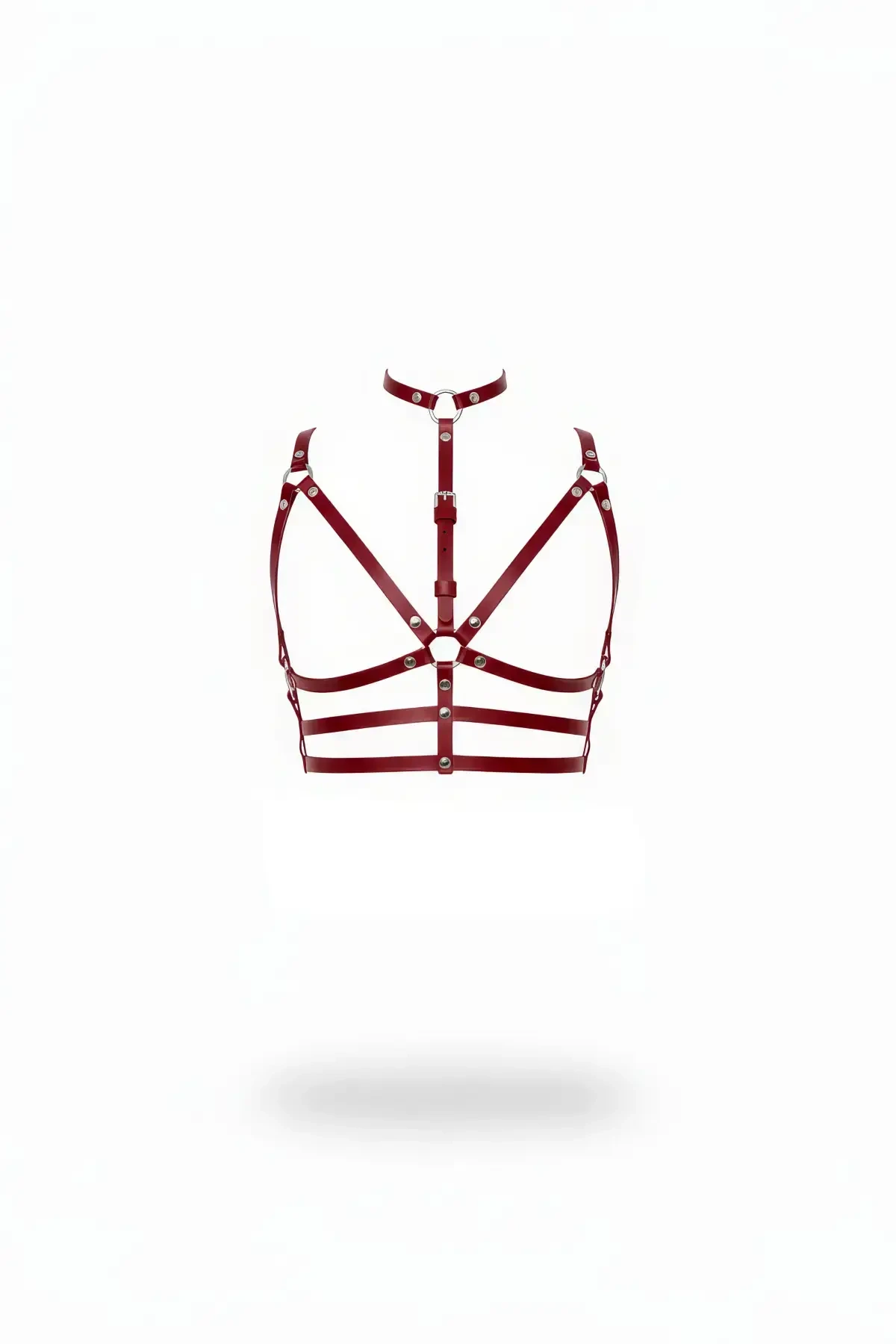 Claret Red Chest Harness Leather Multi-Striped Ring Detailed - APFT235