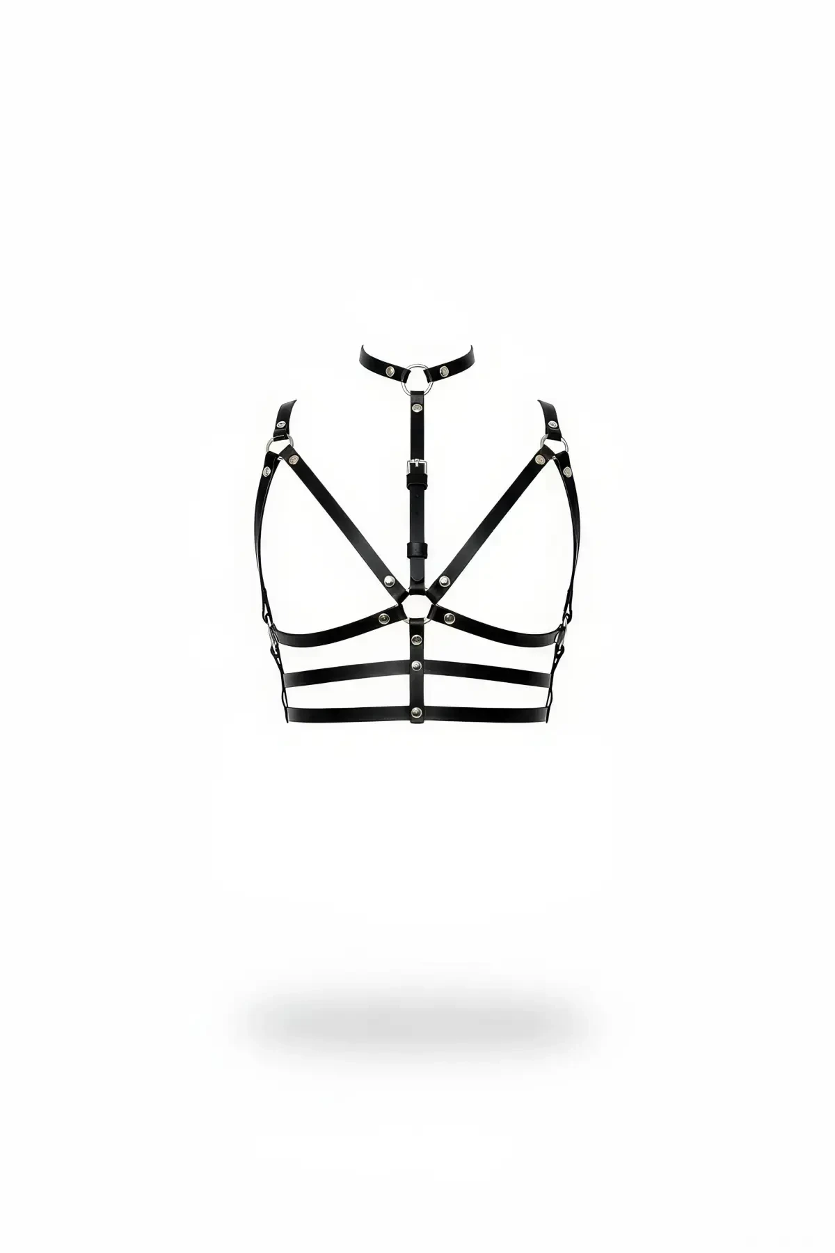 Black Chest Harness Leather Neck Collar with Adjustable Metal Detail - APFT235