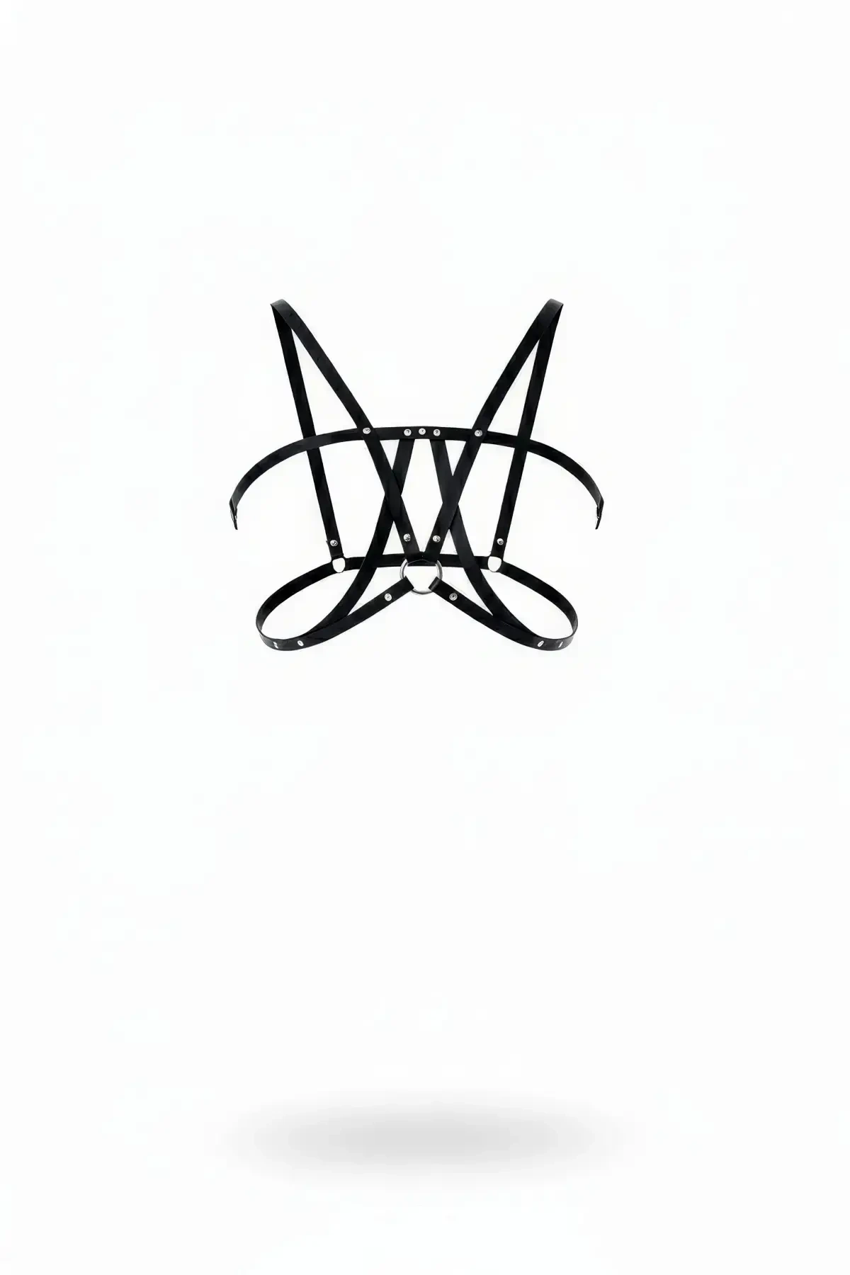 Black Chest Harness with Cross-Tie Metal Ring Detail - APFT236