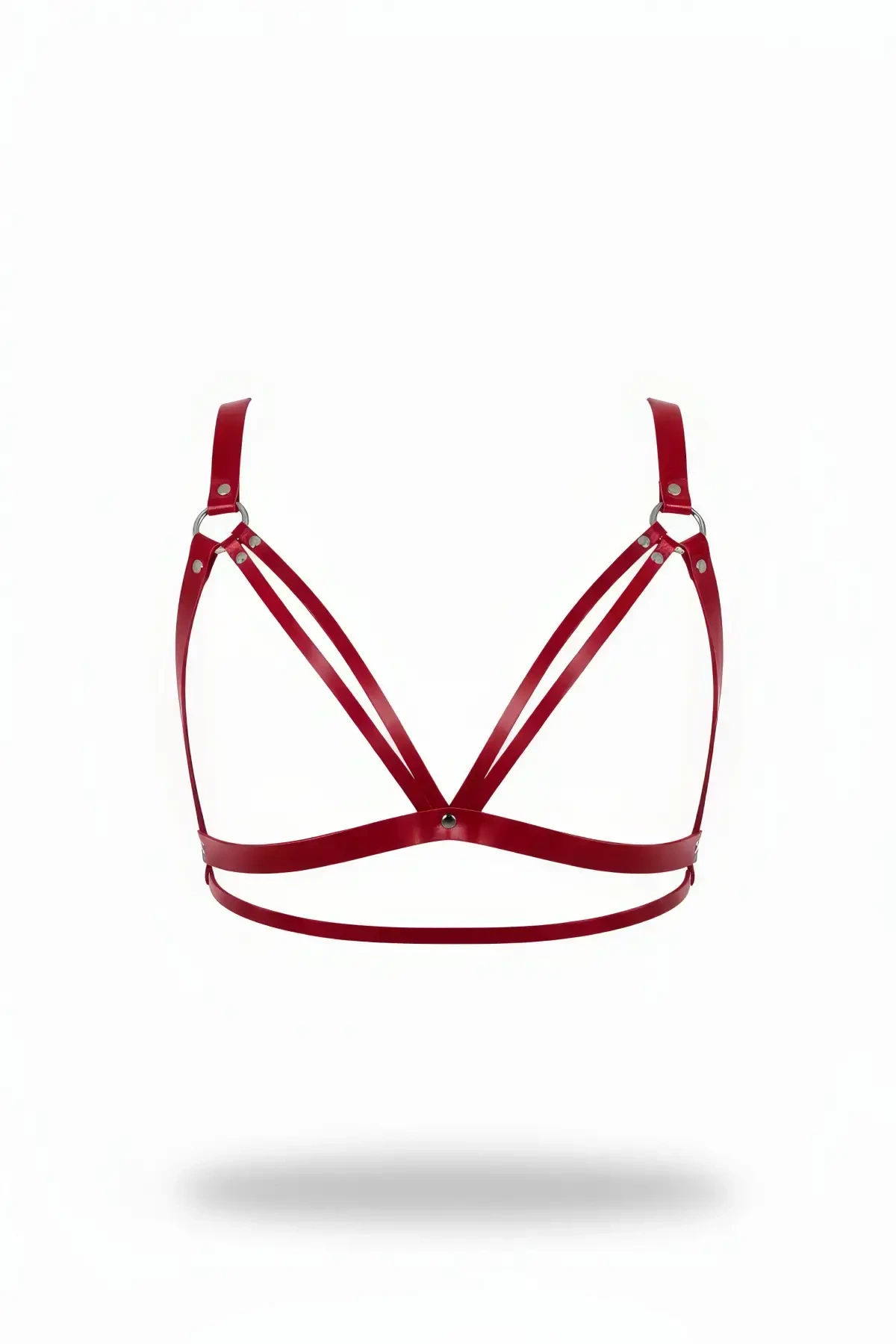 Red Chest Harness Faux Leather with Metal Ring Detail - APFT238