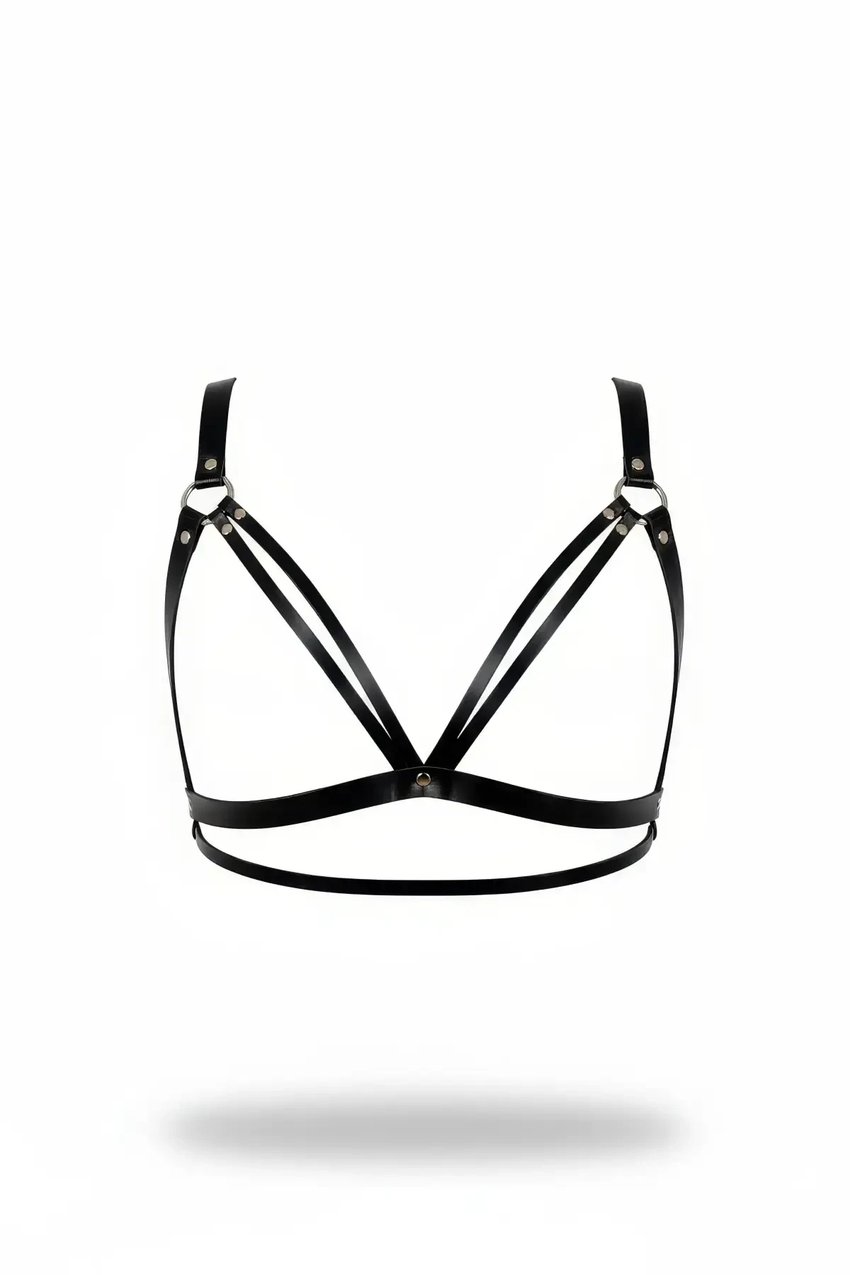 Black Chest Harness Faux Leather Ring Body Accessory - APFT238