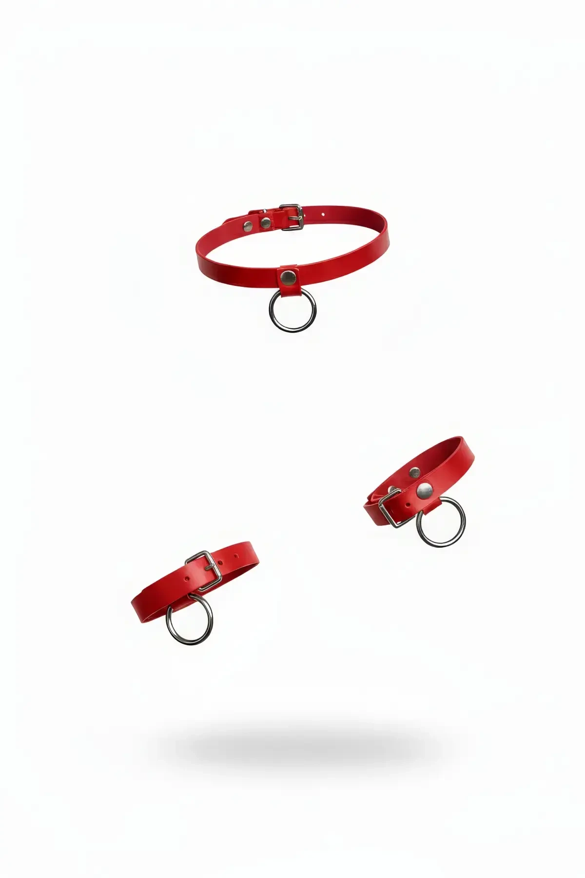 Red Choker Leather Ring Detailed Neck Collar - APFT239