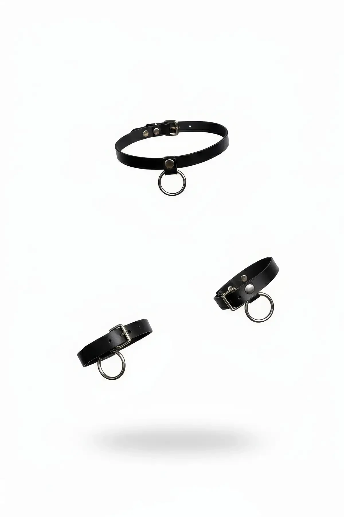 Black Choker O-Ring Detailed Leather Necklace - APFT239
