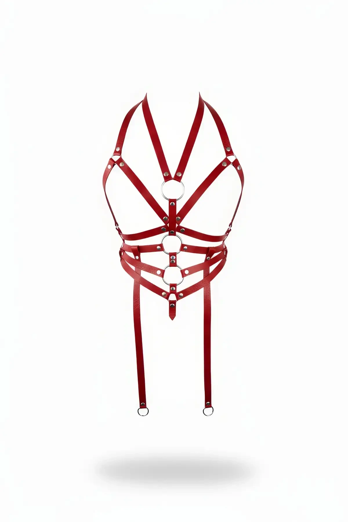Red Chest Harness Leather Ring Detailed Body Accessory - APFT23