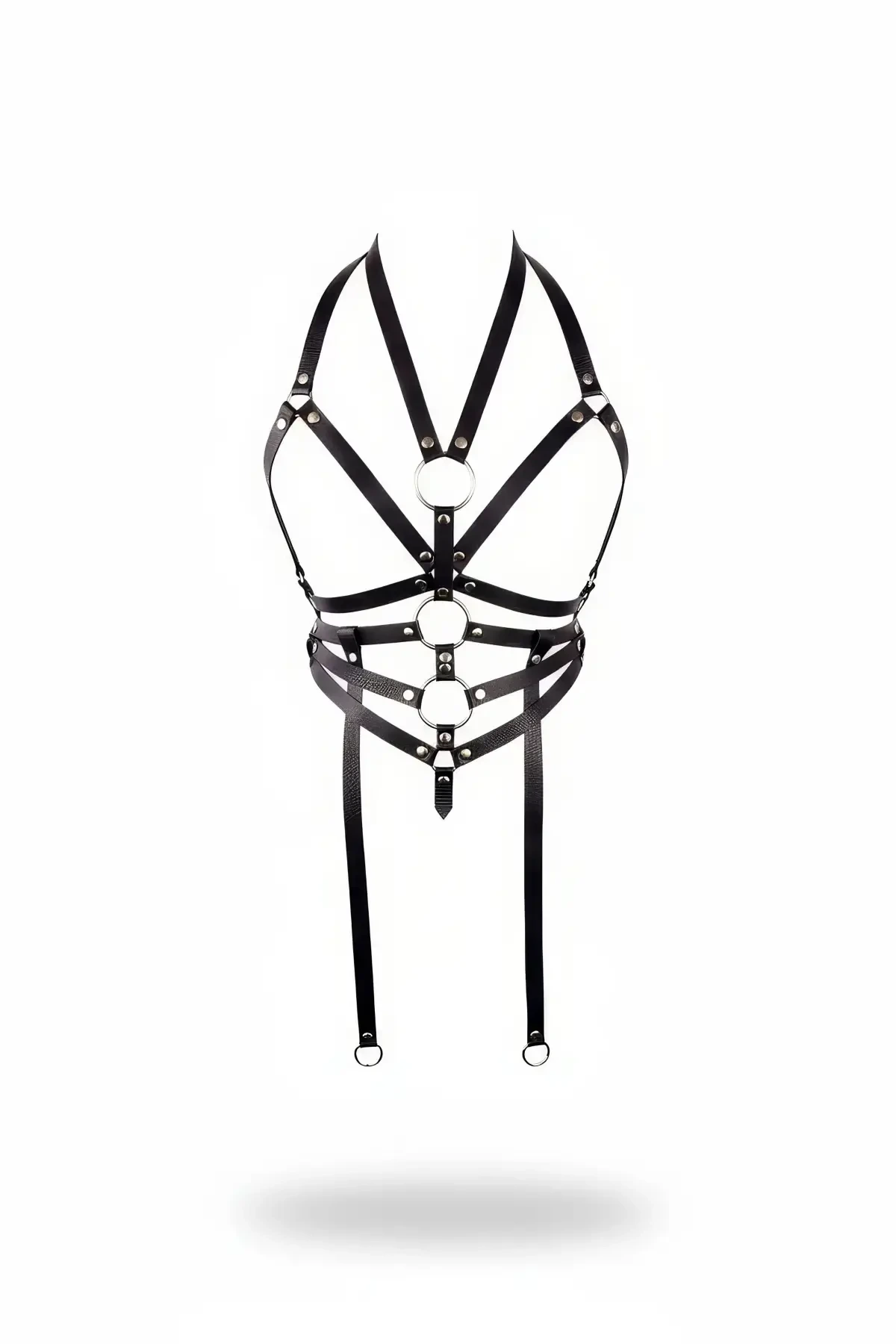 Black Chest Harness with Faux Leather Ring Detail - APFT23