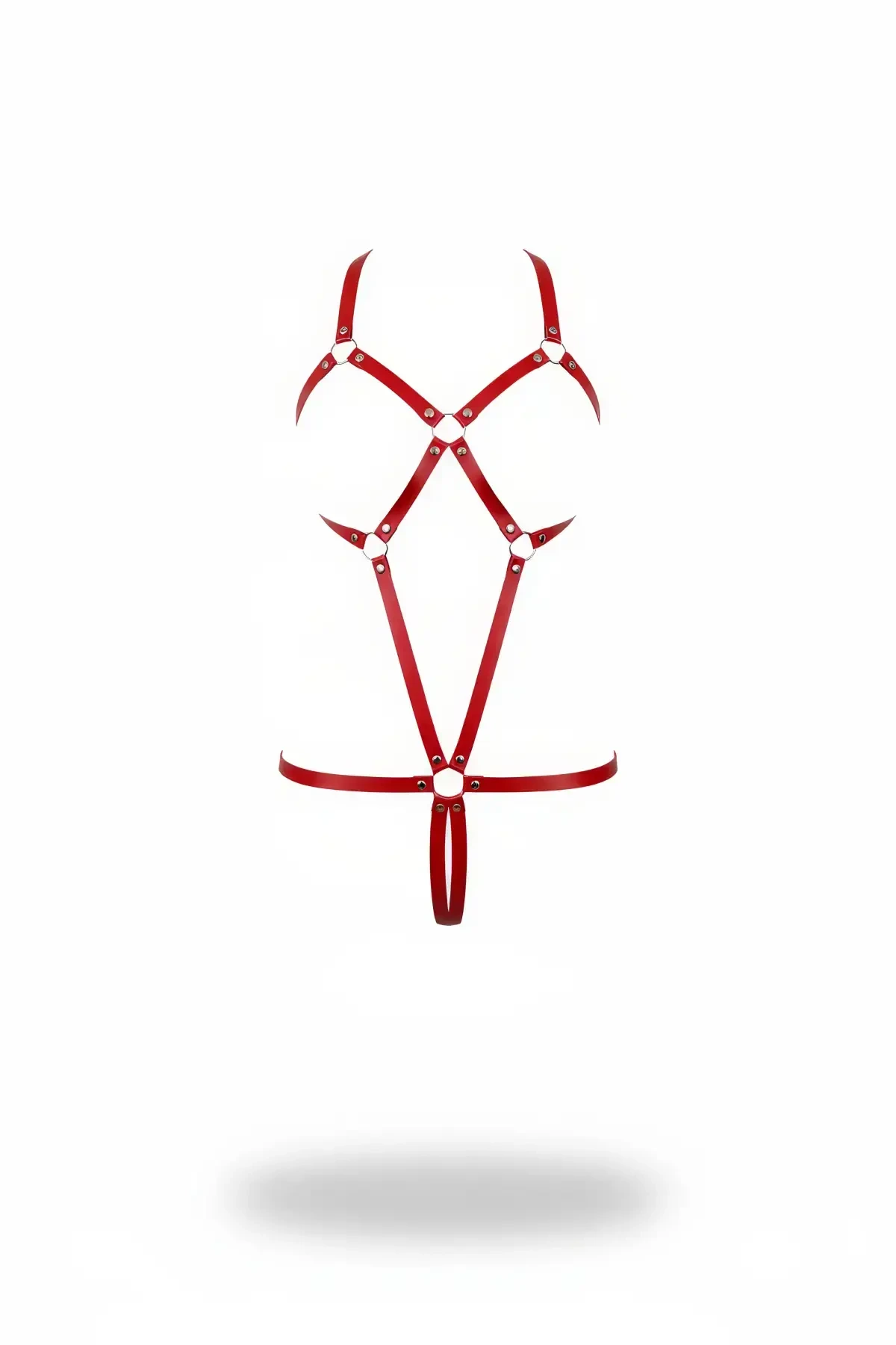 Red Body Harness Leather Metal Ring Body Accessory - APFT240