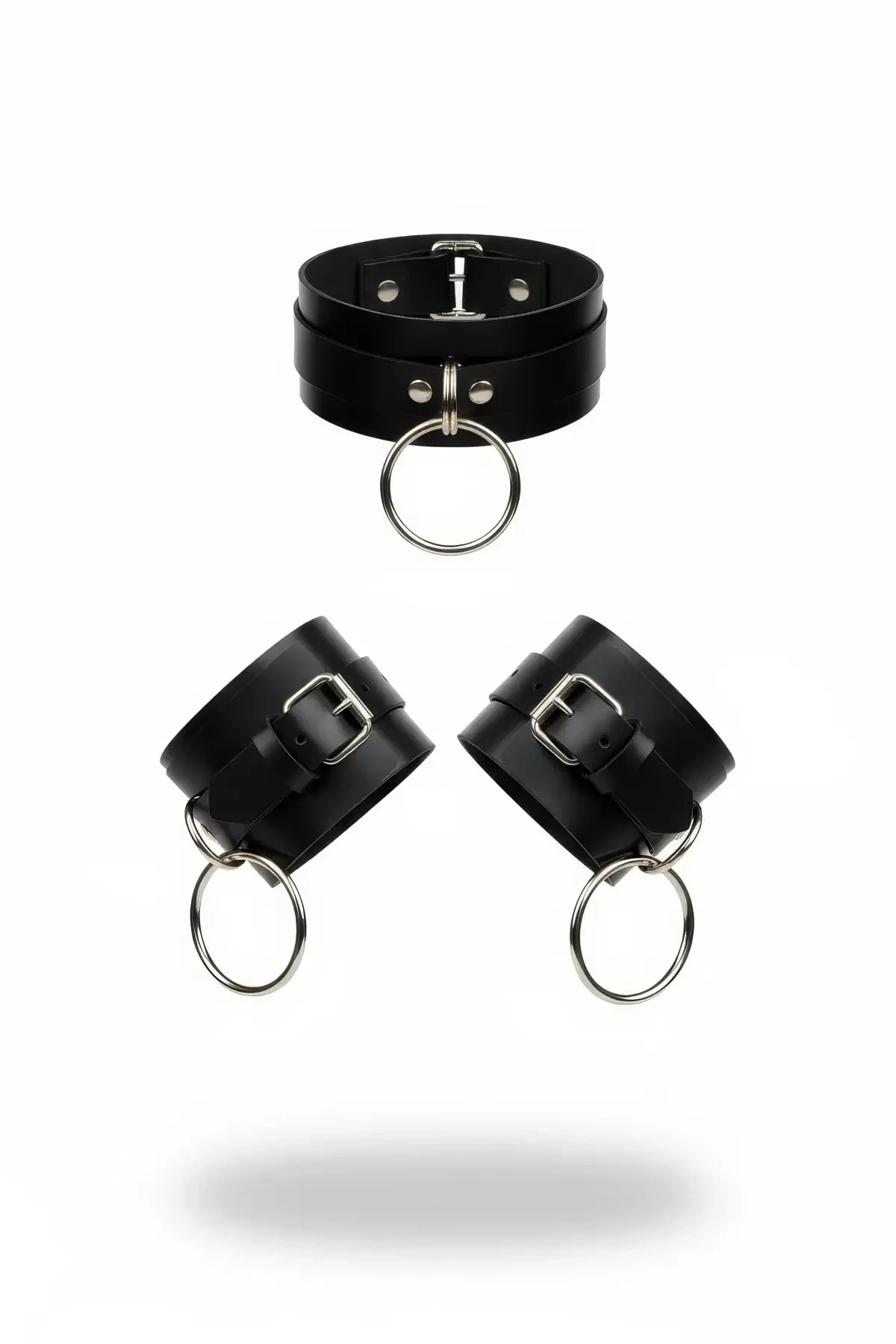Black Choker Metal Ring Detailed Thick Leather - APFT241