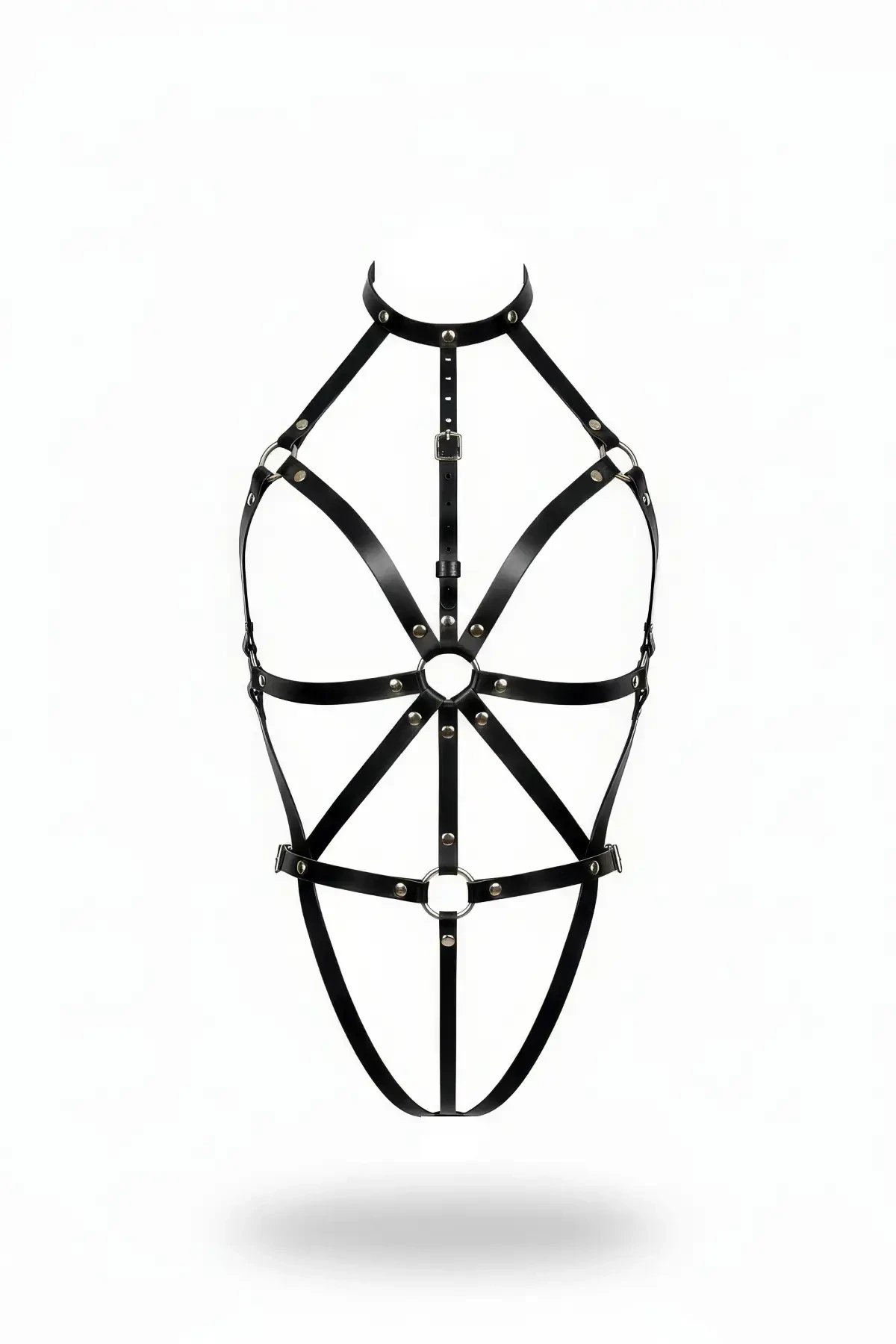 Black Body Harness Leather Neck Collar Full Body Accessory - APFT243