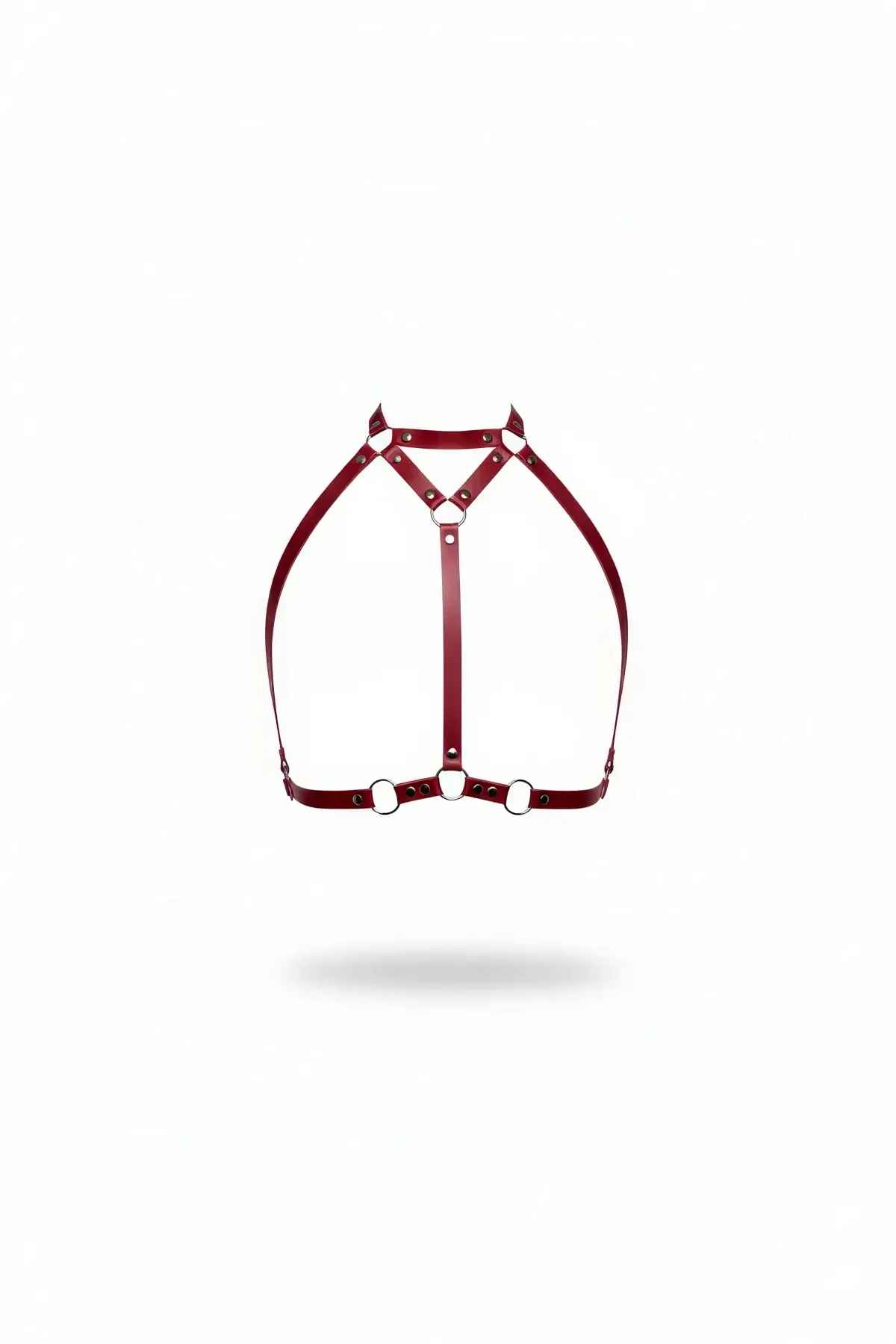 Burgundy Chest Harness Leather High Collar Body Accessory - APFT245