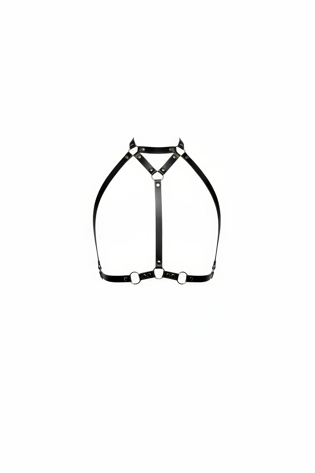Black Chest Harness Leather High Collar with Ring Detail - APFT245