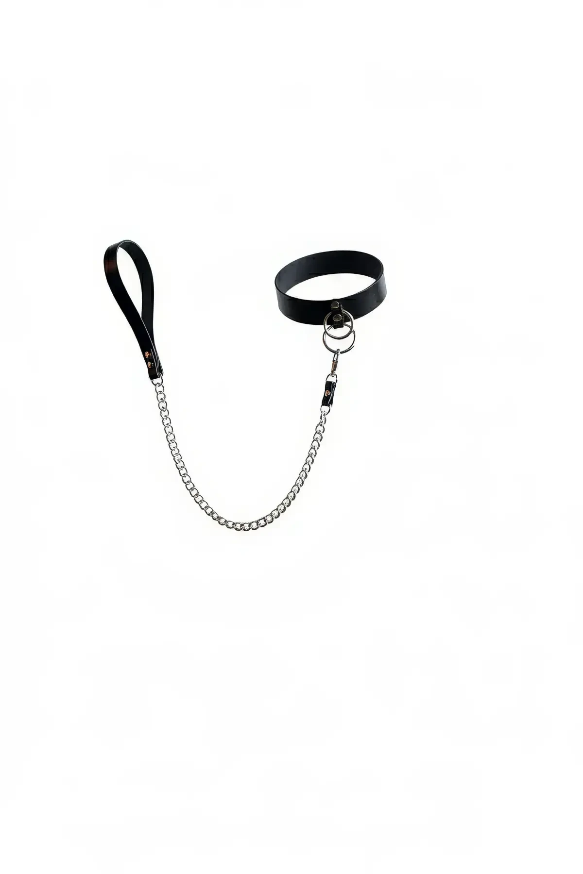 Black Choker with Wide Leather Ring Detail Chain - APFT246