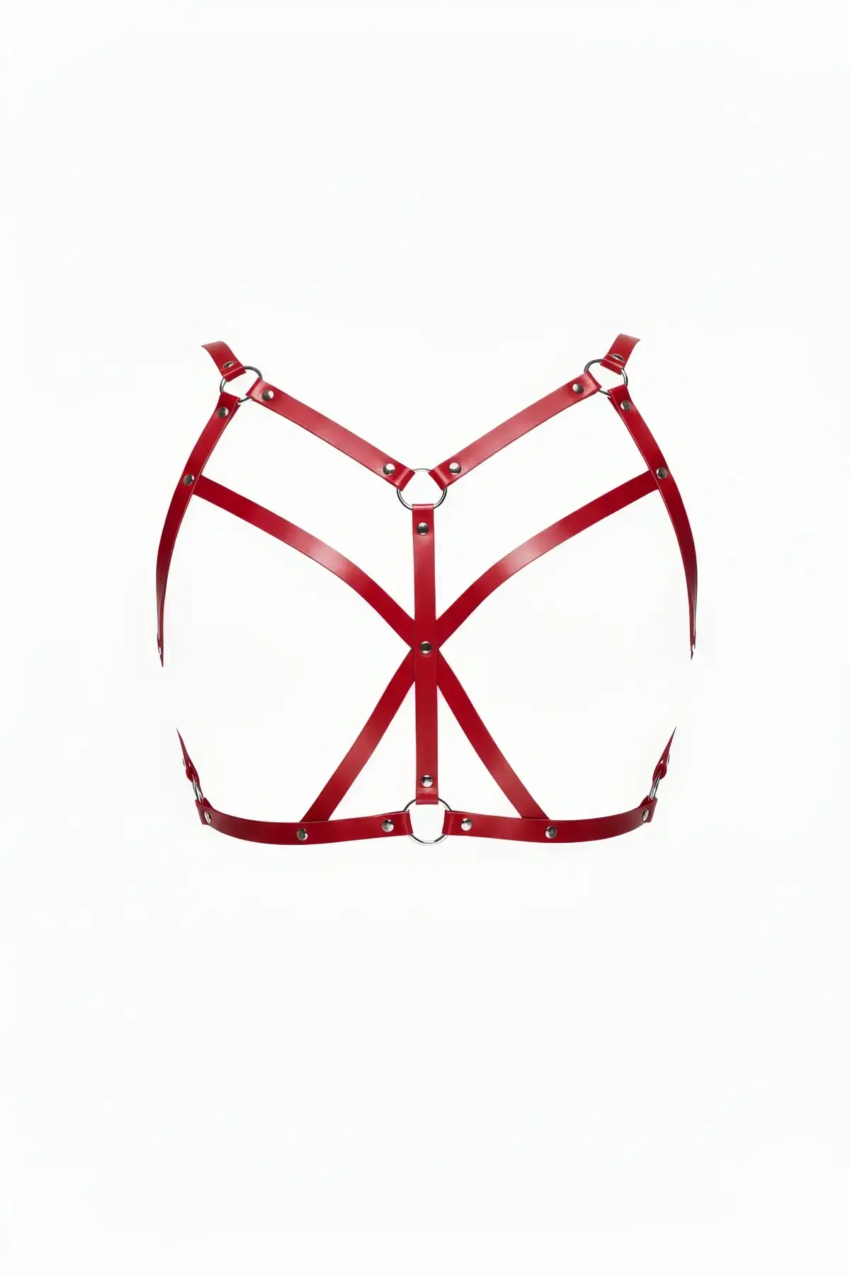 Red Chest Harness Leather Cross Band with O Ring Detail - APFT247