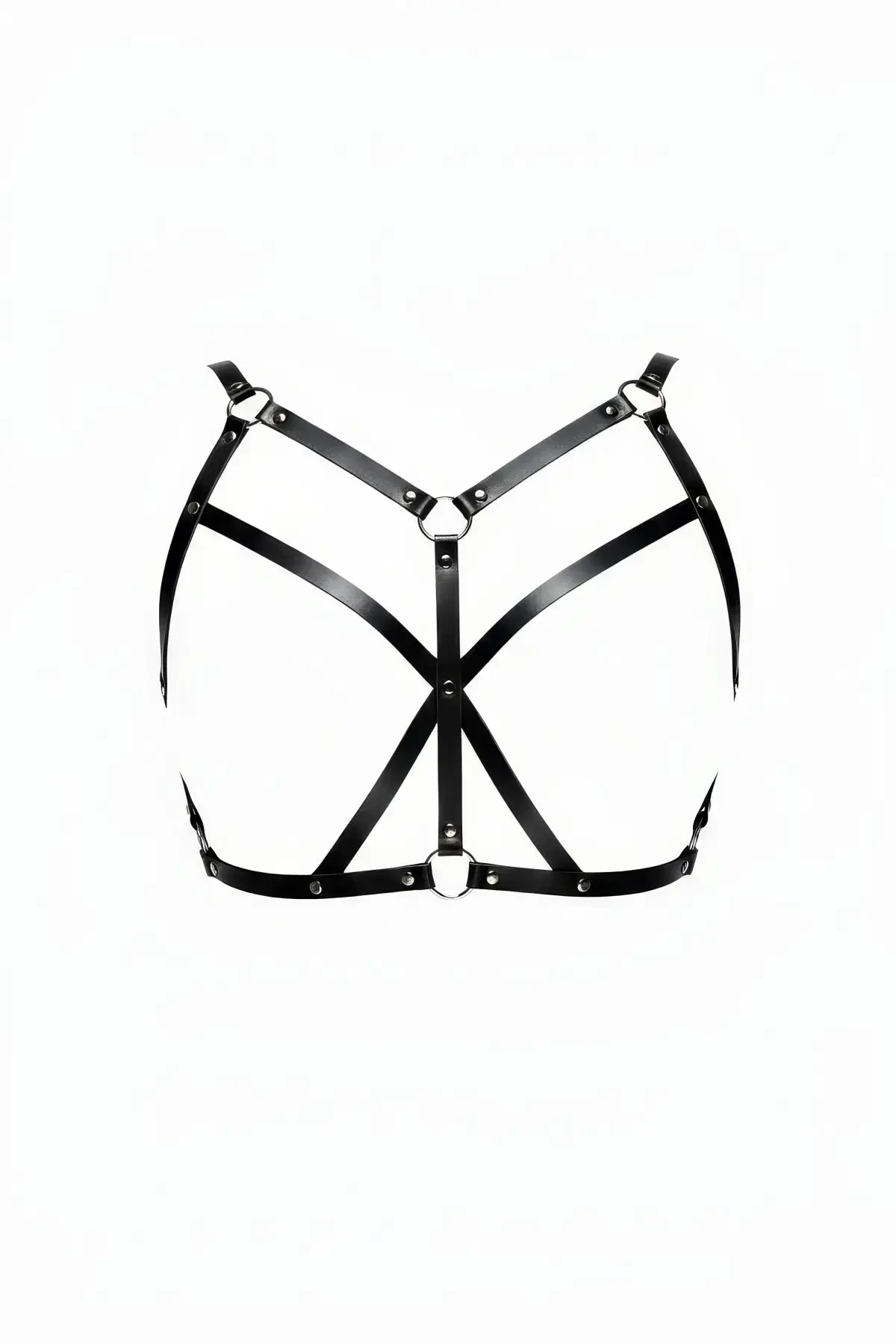 Black Chest Harness Cross Detailed Faux Leather Body Accessory - APFT247