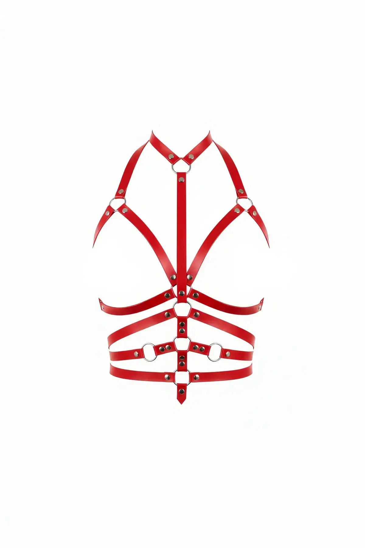 Red Chest Harness Leather Ring Detailed Body Accessory - APFT24