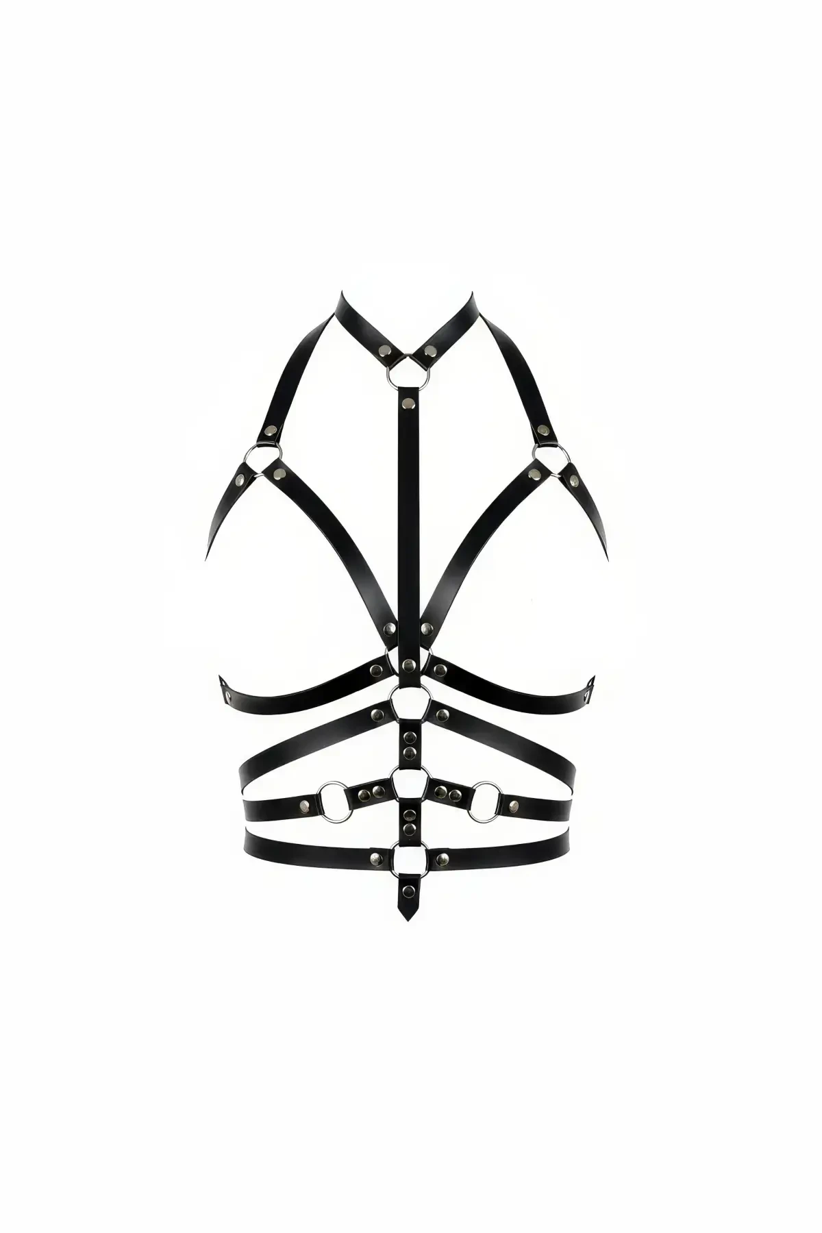 Black Chest Harness Faux Leather Ring Detailed Body Accessory - APFT24