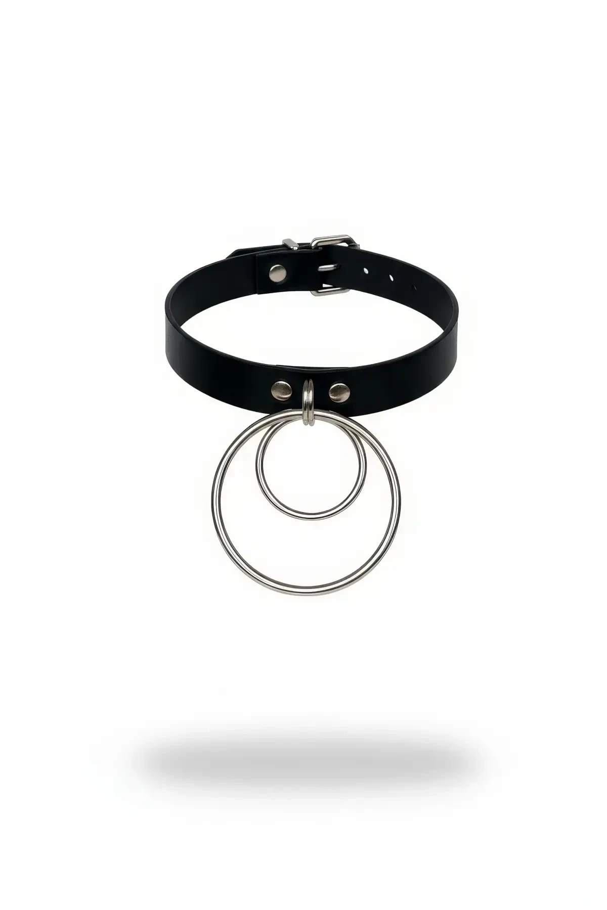 Black Choker with Leather Big Ring Detail - APFT264