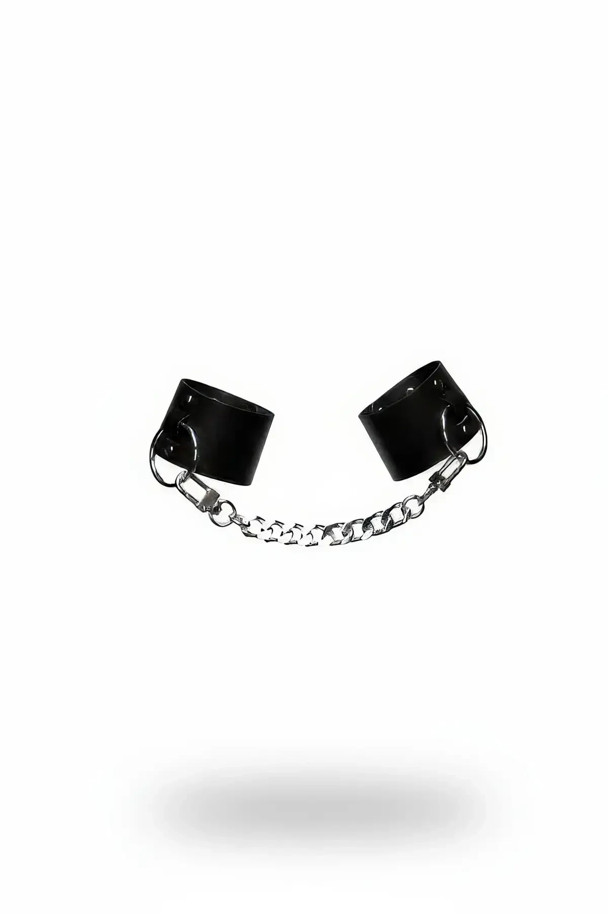 Black Leather Handcuffs - Handcuffs Shiny Leather Wrist Handcuffs with Chain Detail - APFT269