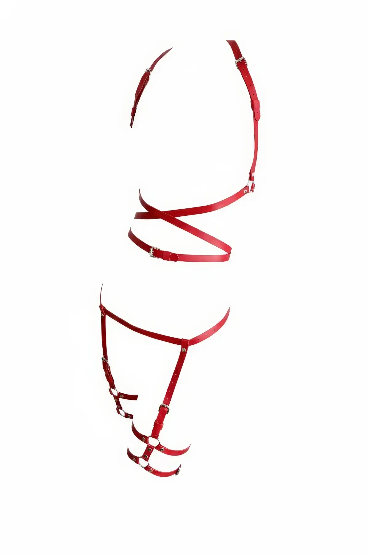 Kırmızı Harness Takım Tokalı Vücut Bacak Aksesuarı - APFT274