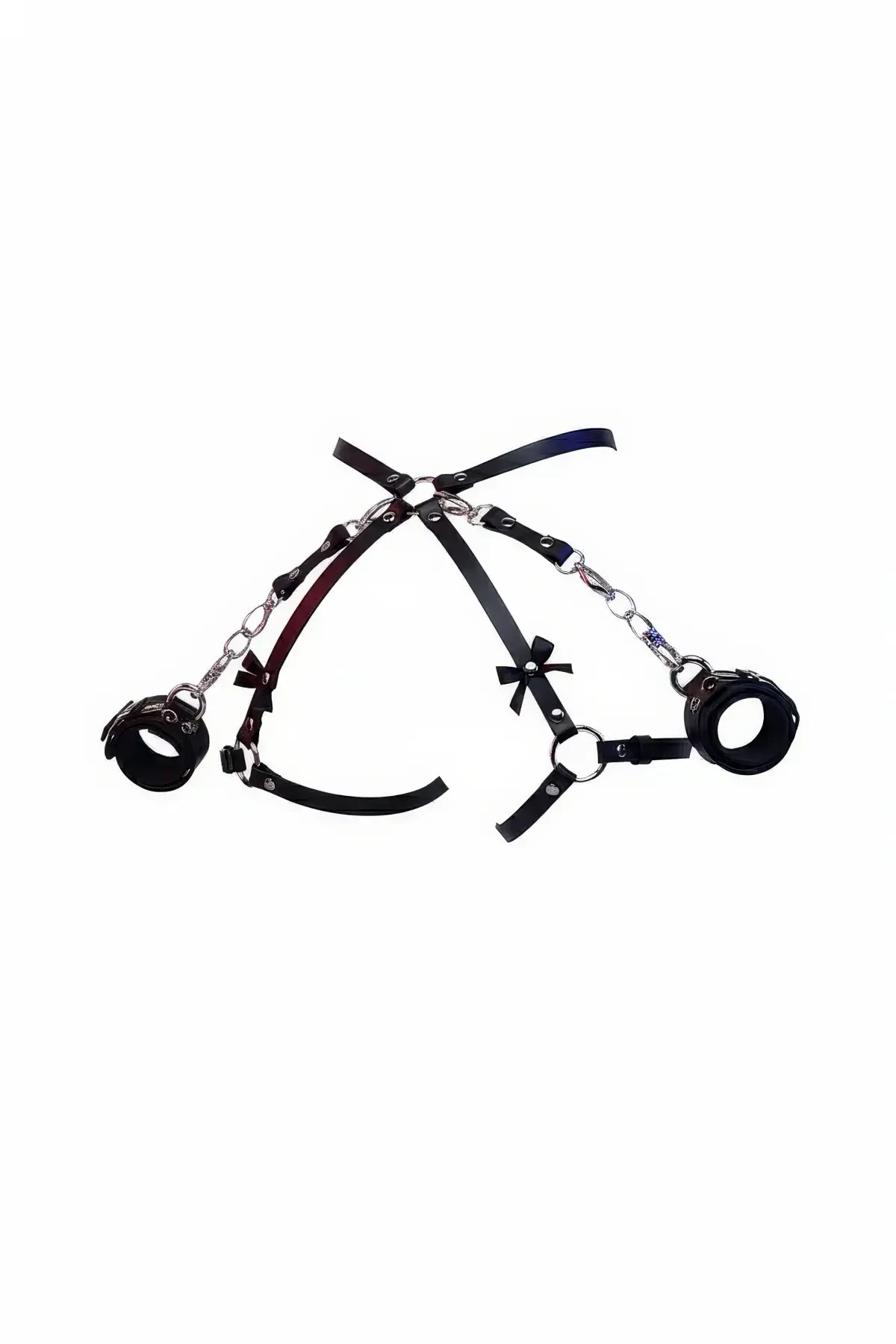 Black Harness Suit with Chain Detail and Wrist Cuffs - APFT275