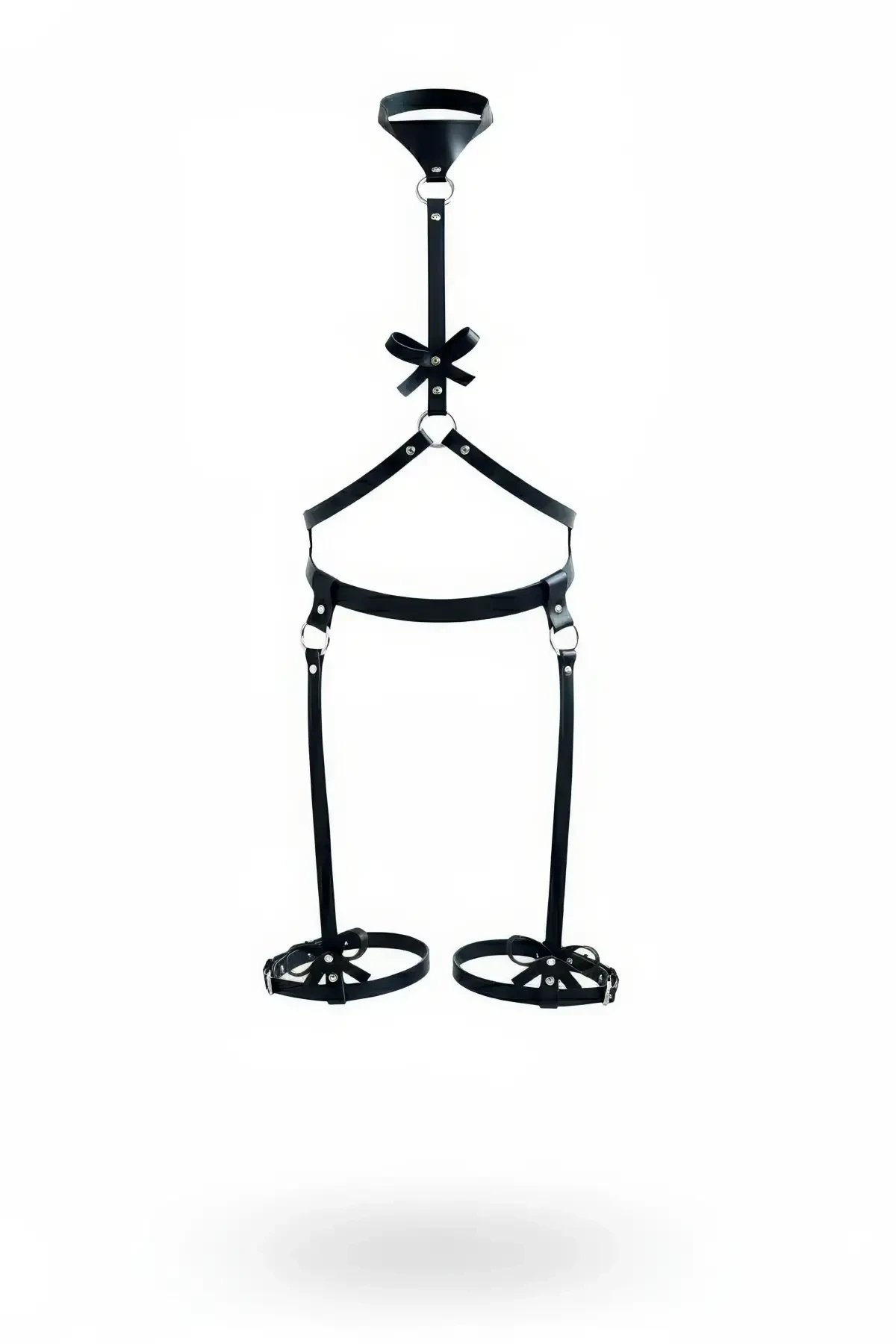 Black Harness Suit Neck Collar with Bow Detail Leather Body Accessory - APFT276