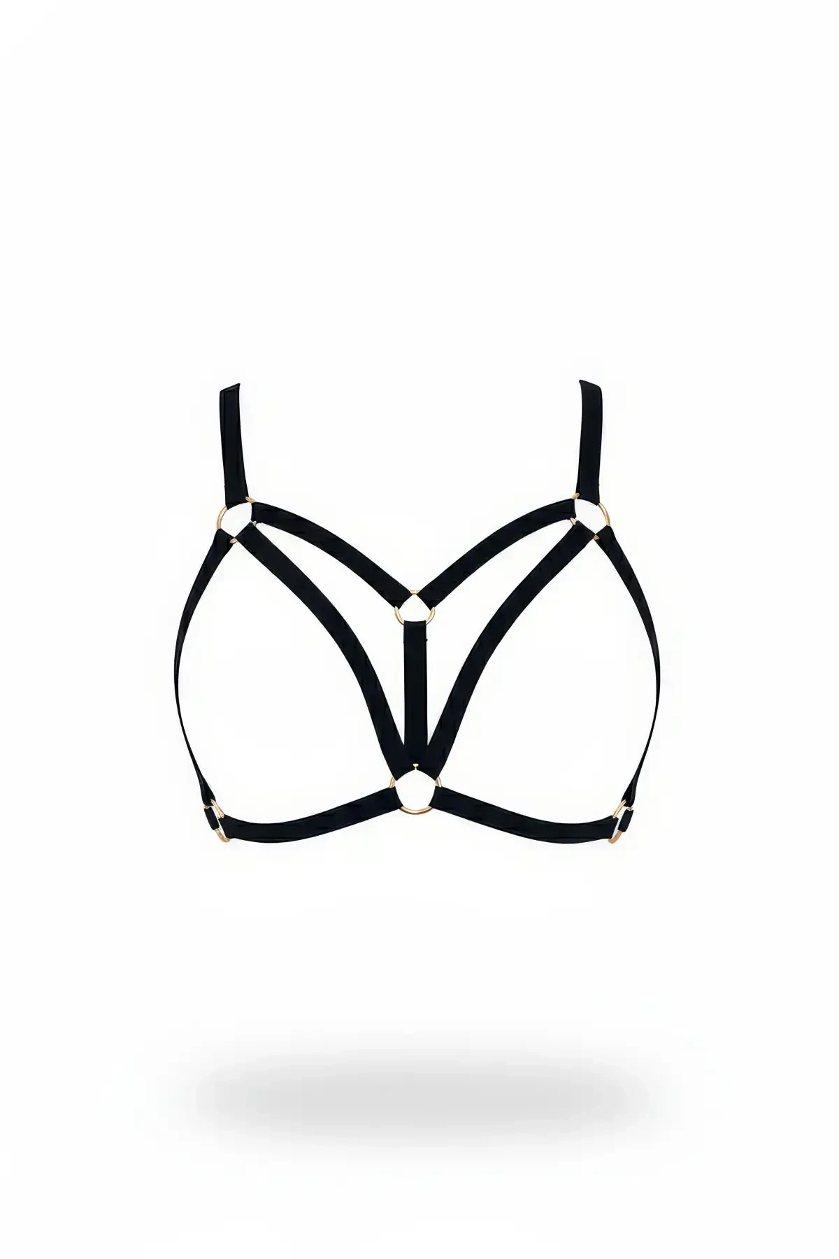 Black Harness Set Gold Ring Bralette - APFT288