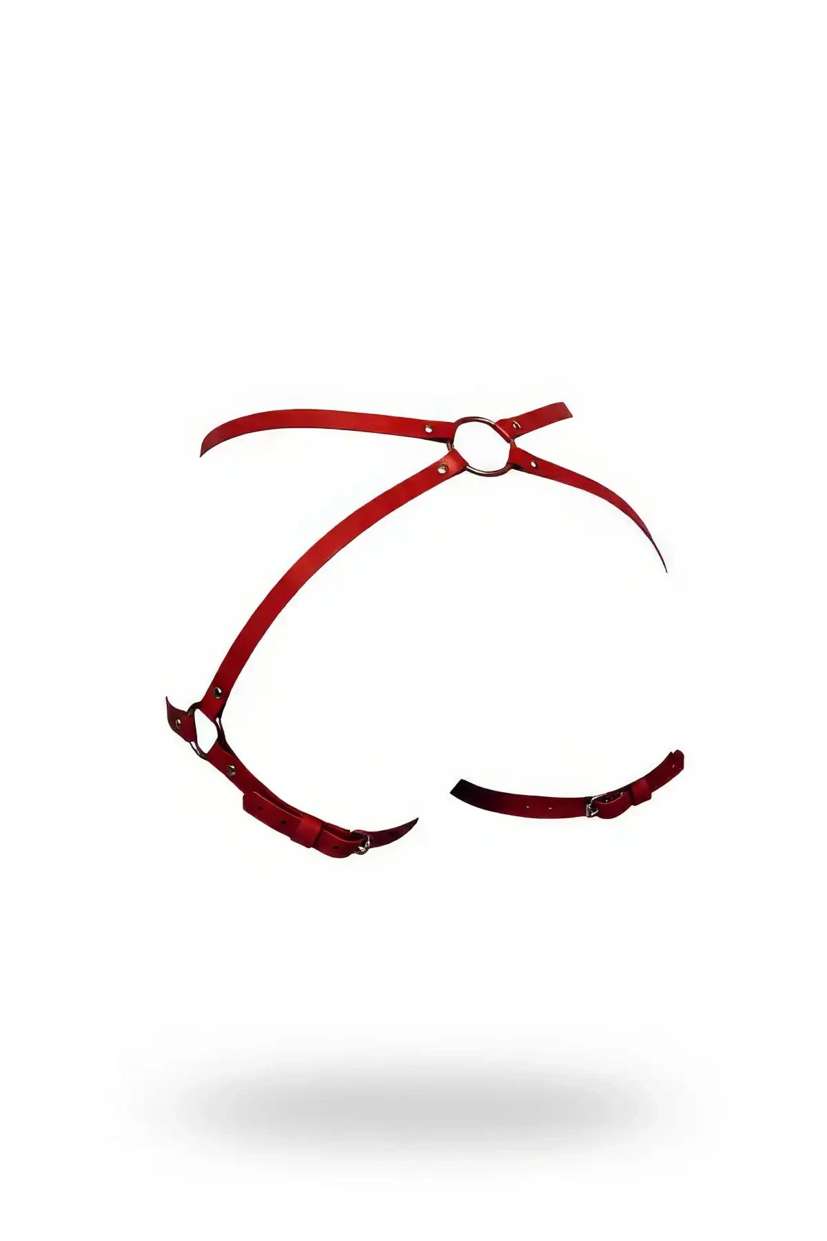 Red Thong - Panty Faux Leather Ring Detailed Body Garter - APFT294