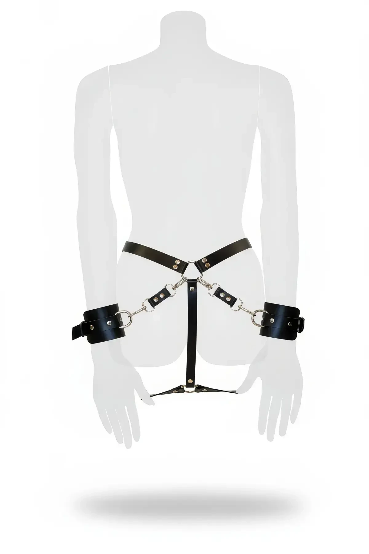 Black Harness Set Metal Detailed Handcuffed Body Accessory - APFT298