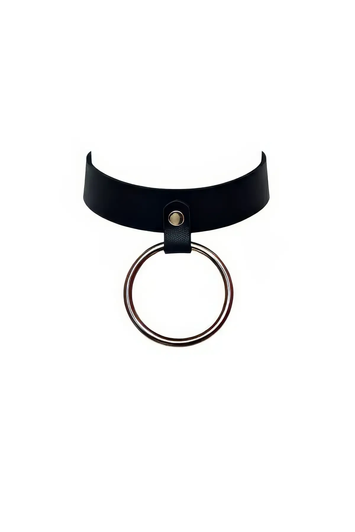 Black Choker Thick Leather Ring Detailed Choker - APFT306