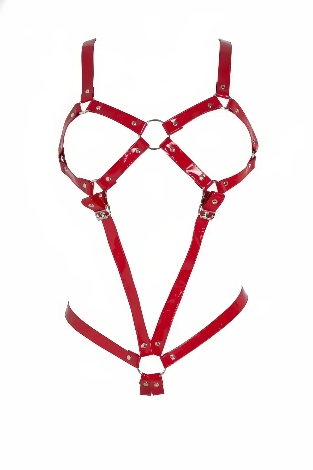 Red Body Harness Shiny Faux Leather Adjustable - APFT312