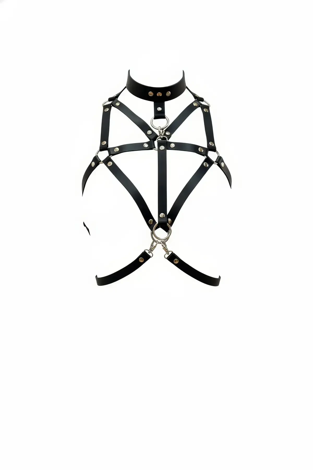 Black Chest Harness Leather High Collar with Cage Detail - APFT314