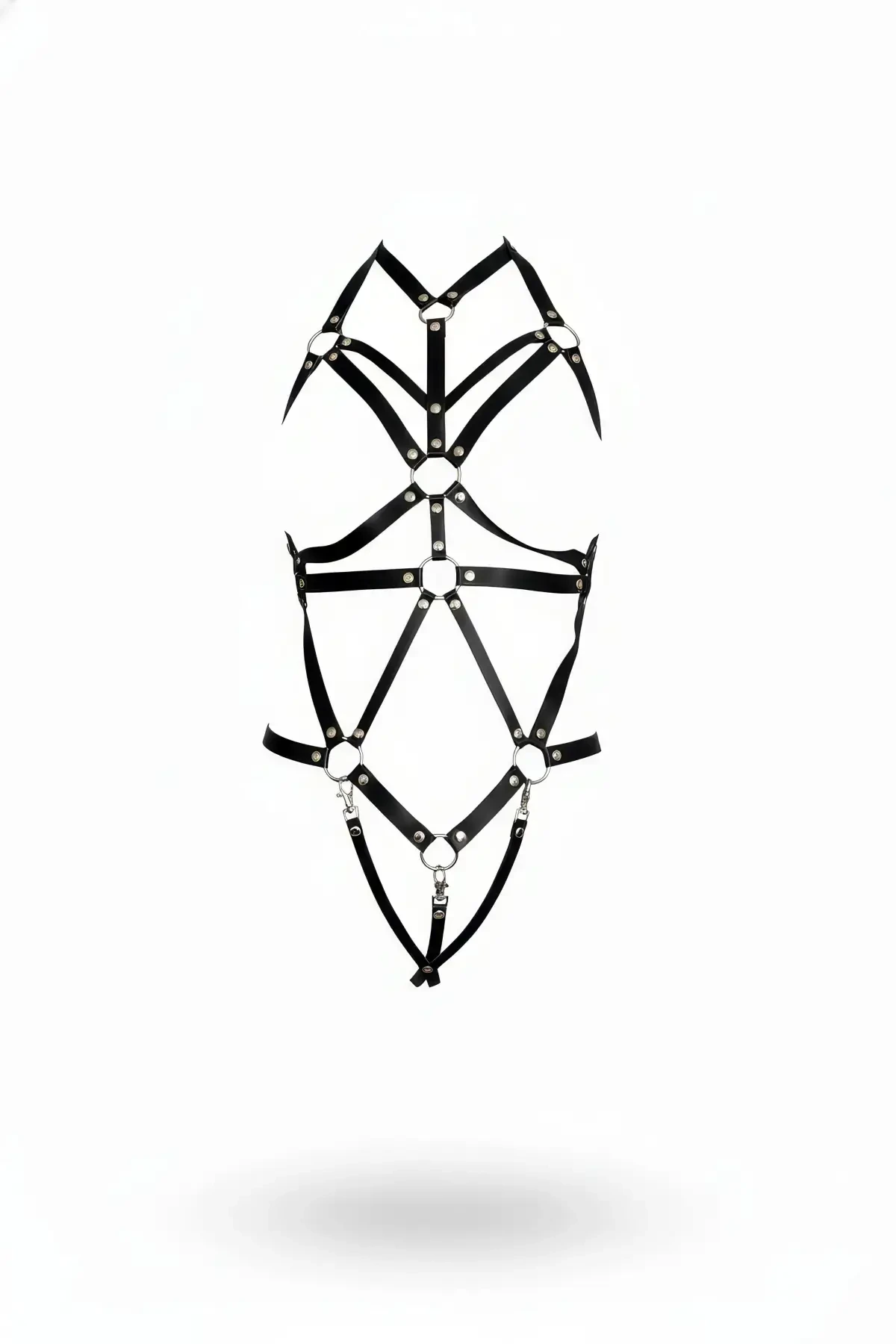 Black Body Harness Faux Leather with Metal Ring Detail - APFT316