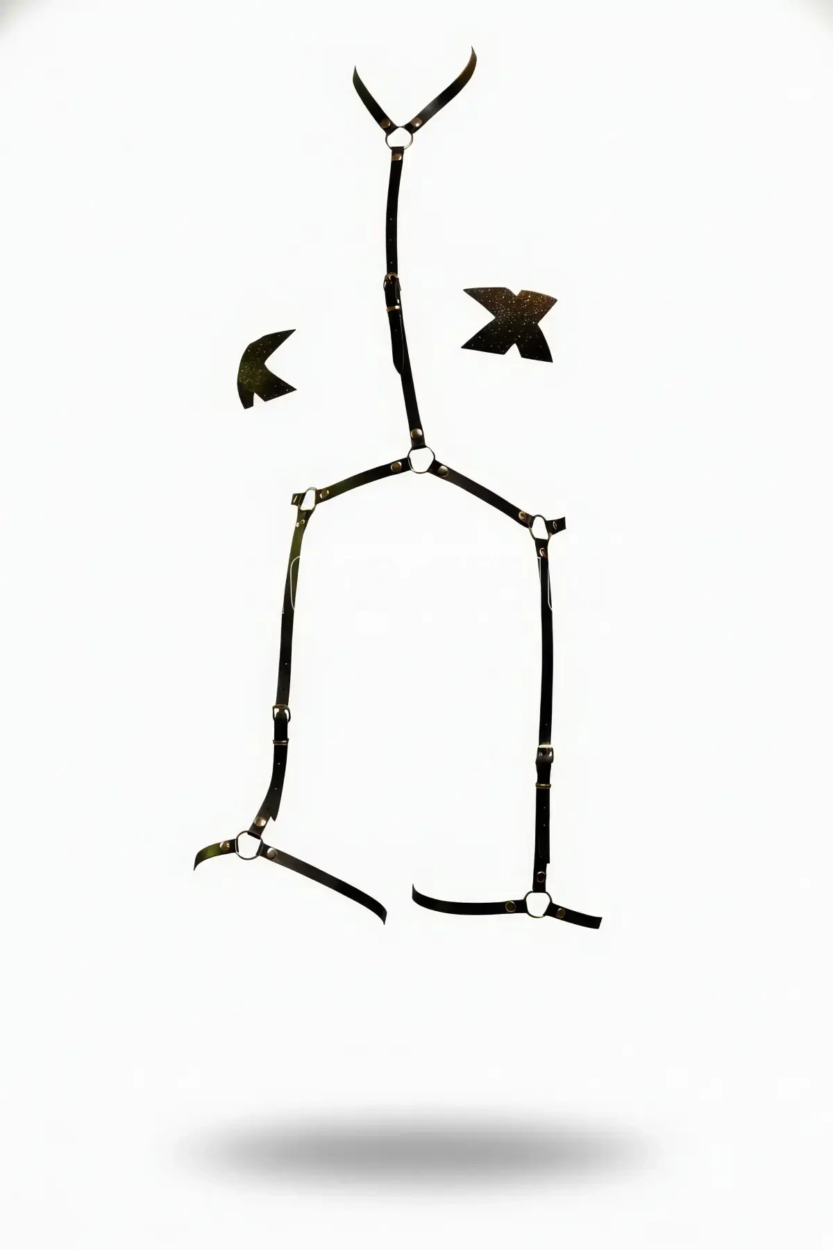 Black Garter Harness Leather Adjustable with Body Link - APFT317