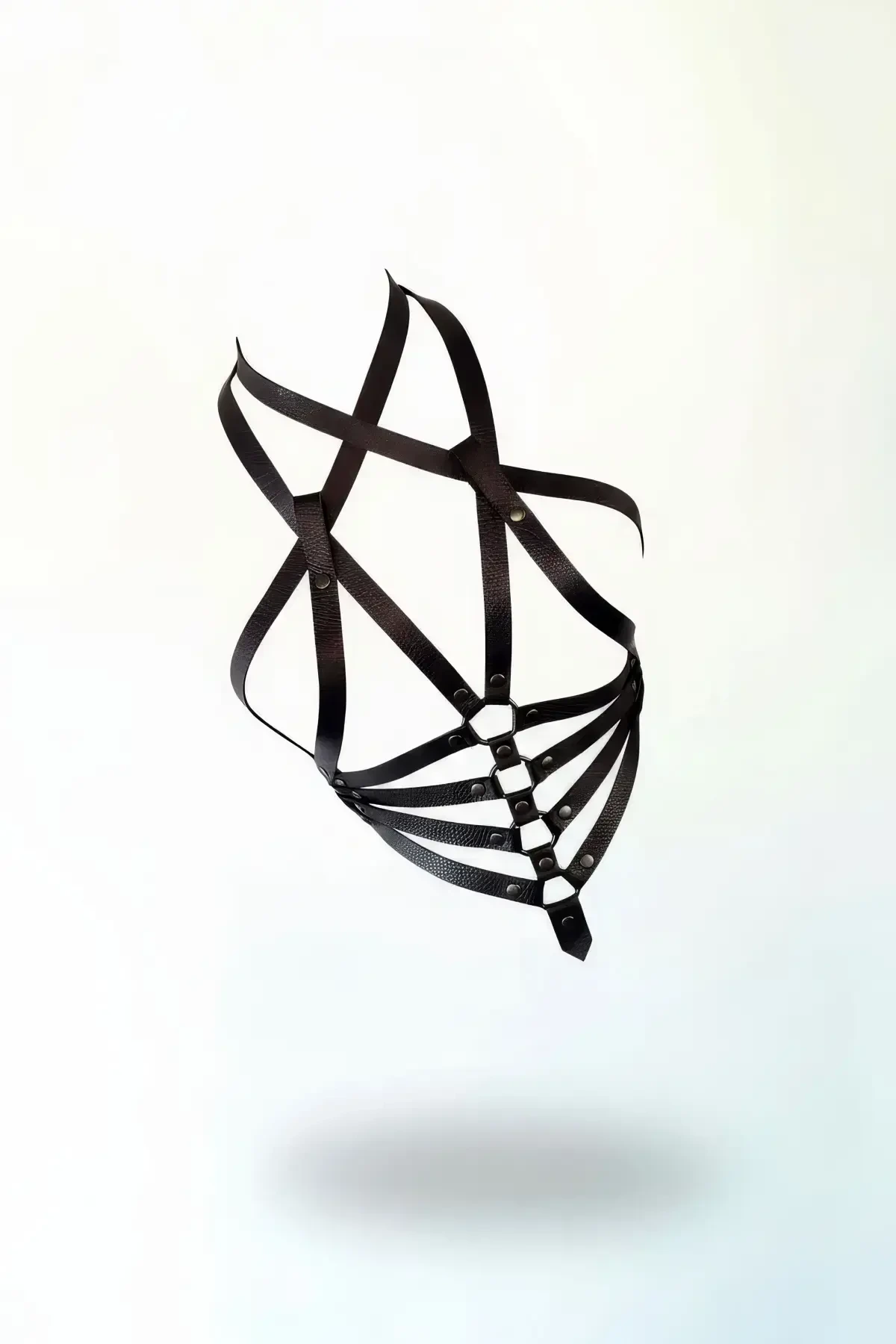 Siyah Kadın Kemer Çok Bantlı Metal Halkalı Vücut Aksesuarı - APFT31