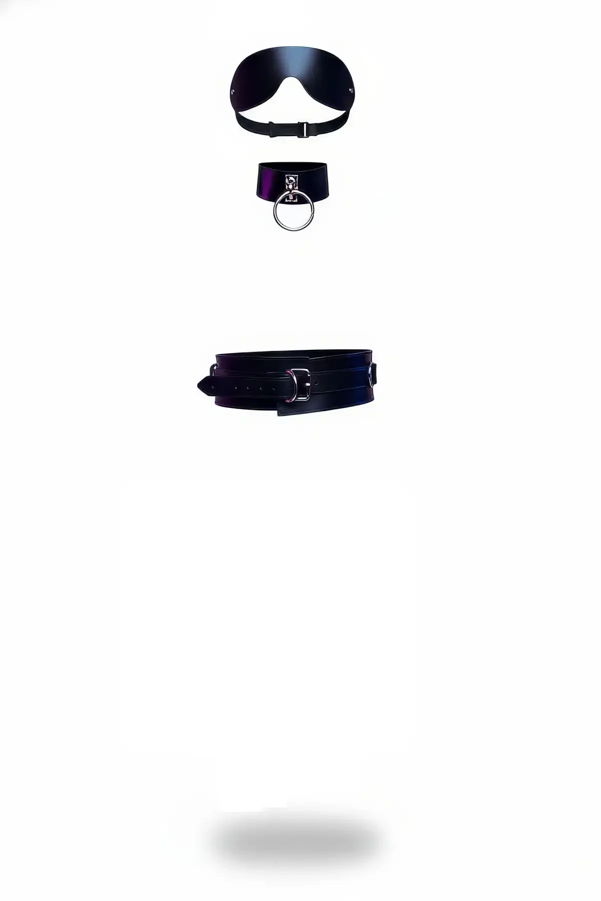 Black Harness Set Leather Eye Band Neck Collar Belt Set - APFT324