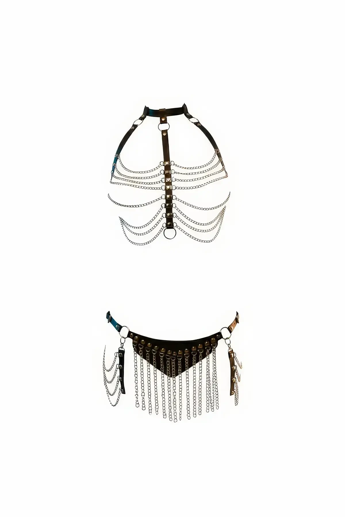 Black Skirt Chain Detailed Skirt Faux Leather Skirt Waist Accessory - APFT328