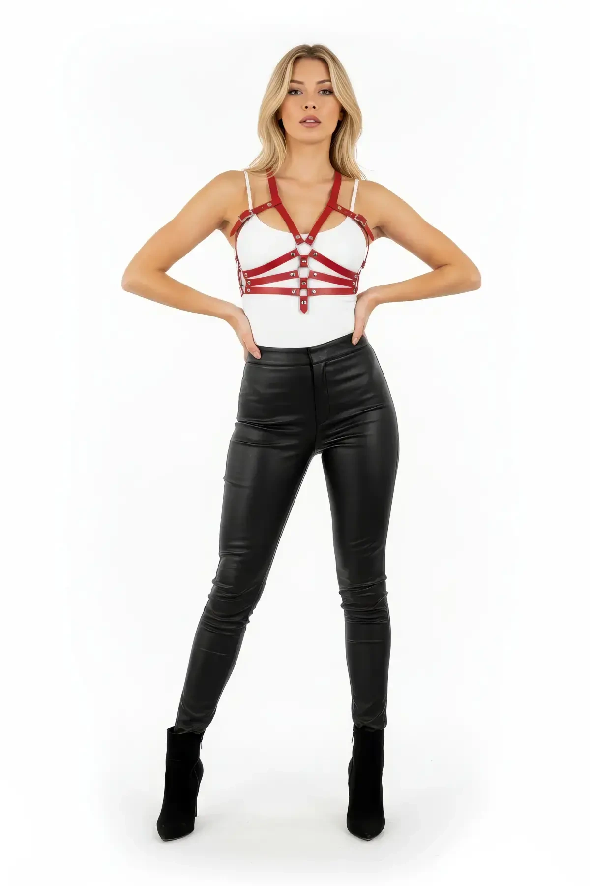 Kırmızı Kadın Kemer Deri Vücut Harness Tokalı - APFT32