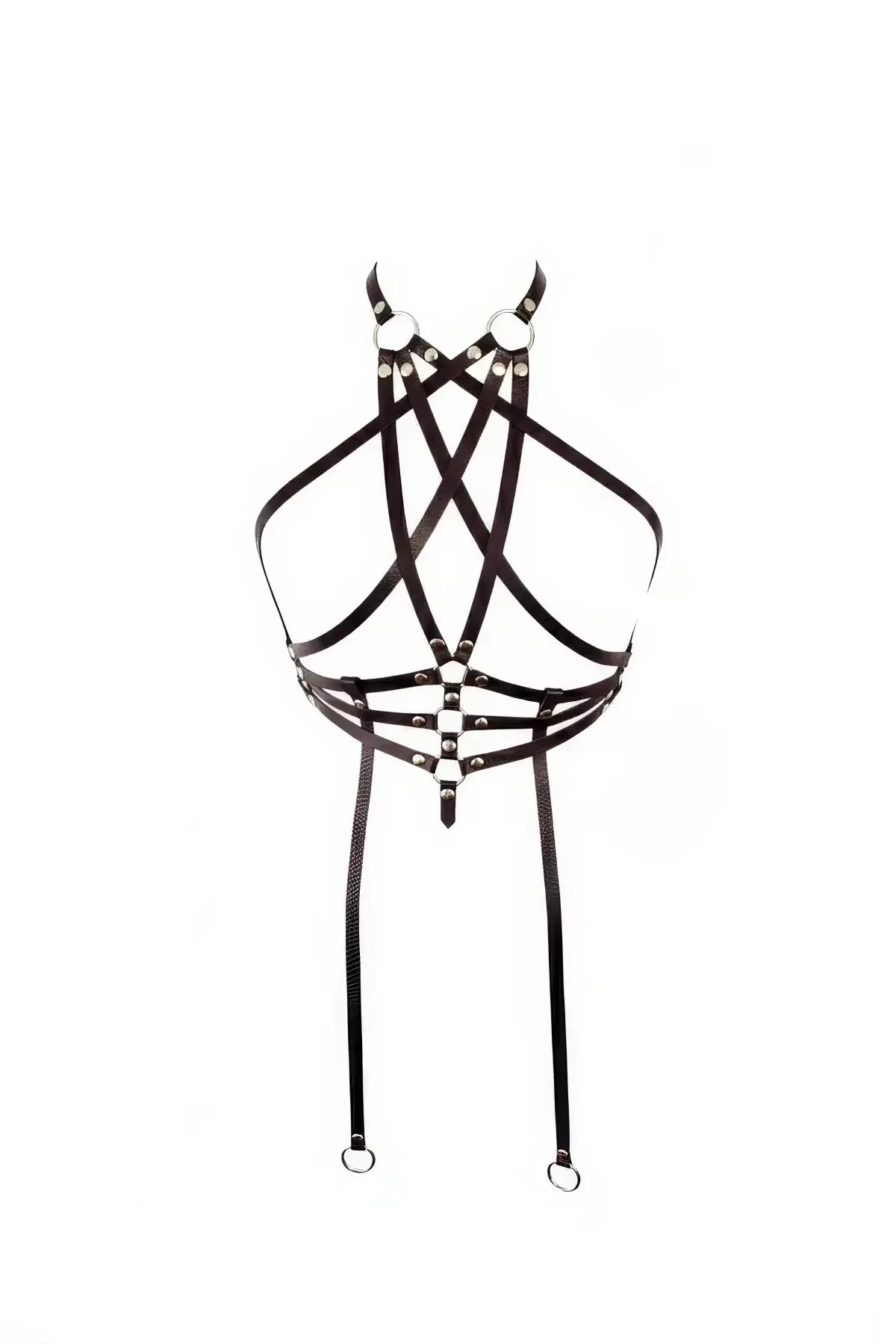 Black Chest Harness Ring Detailed Cross-Banded Body Accessory - APFT34