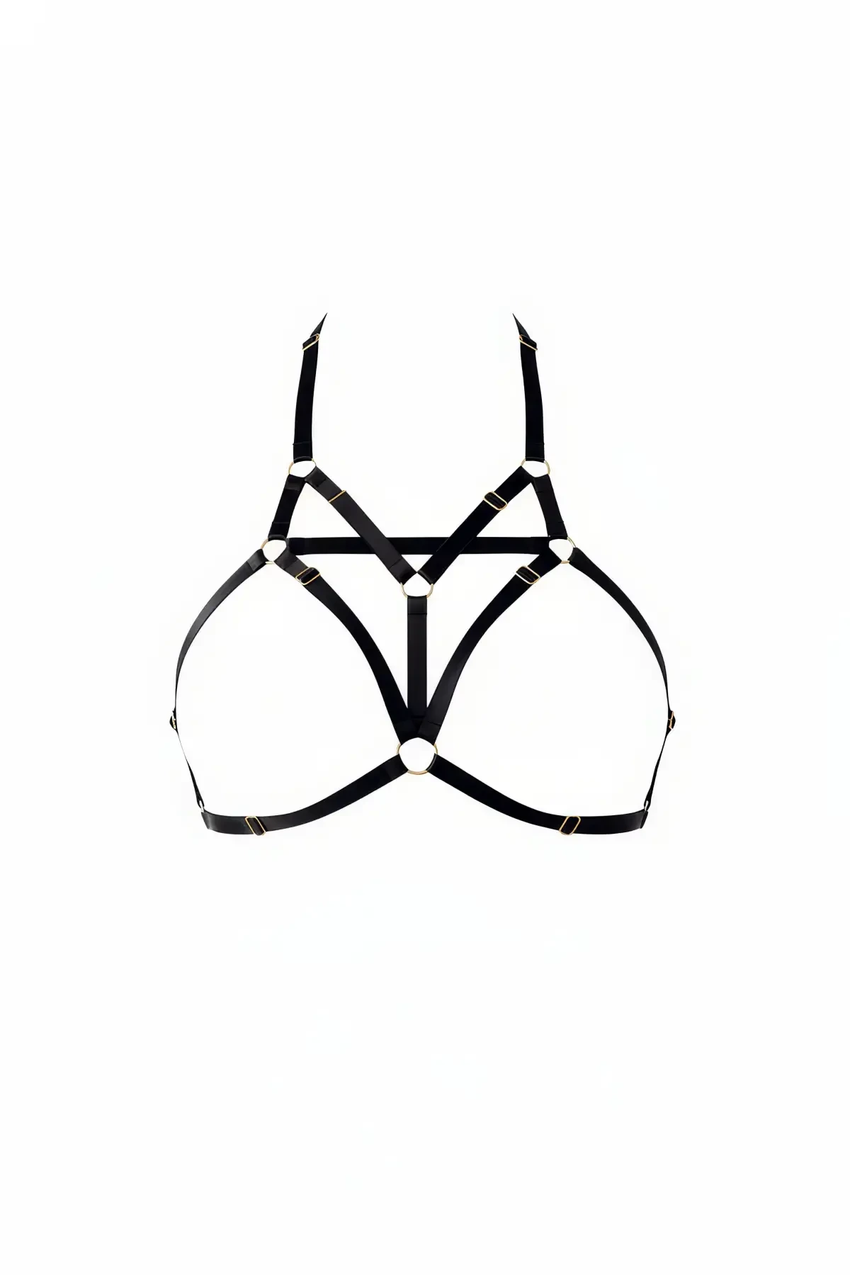 Black Chest Harness with Metal Ring Detail and Geometric Band - APFT352