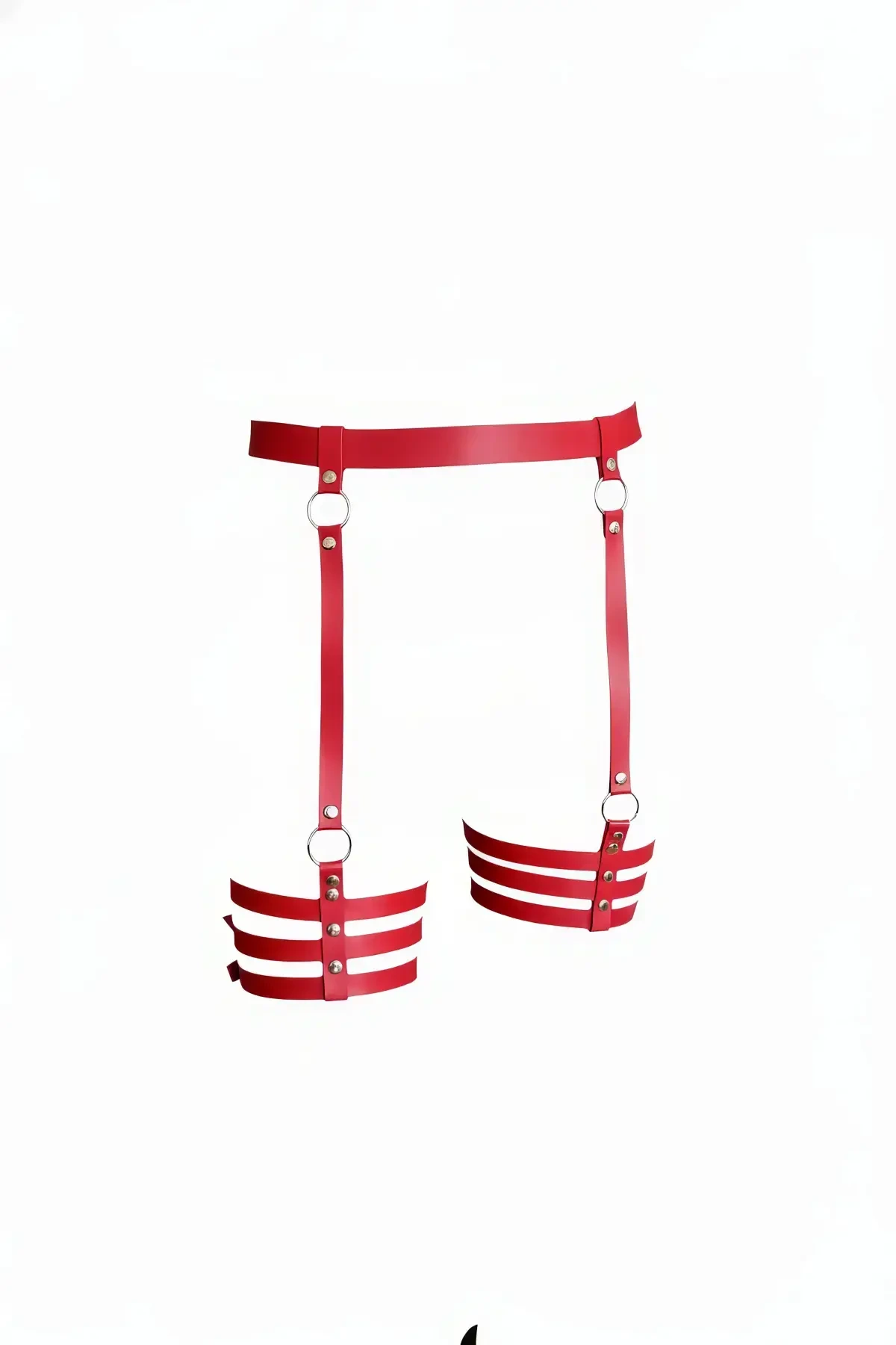 Red Garter Harness Shiny Leather Multi-Striped - APFT358