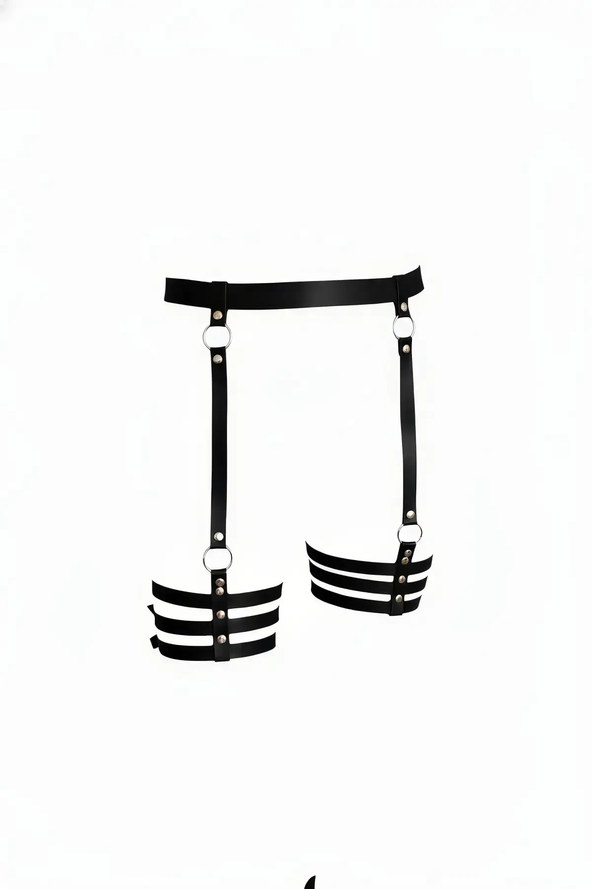 Black Garter Harness with Faux Leather O-Ring Detail - APFT358