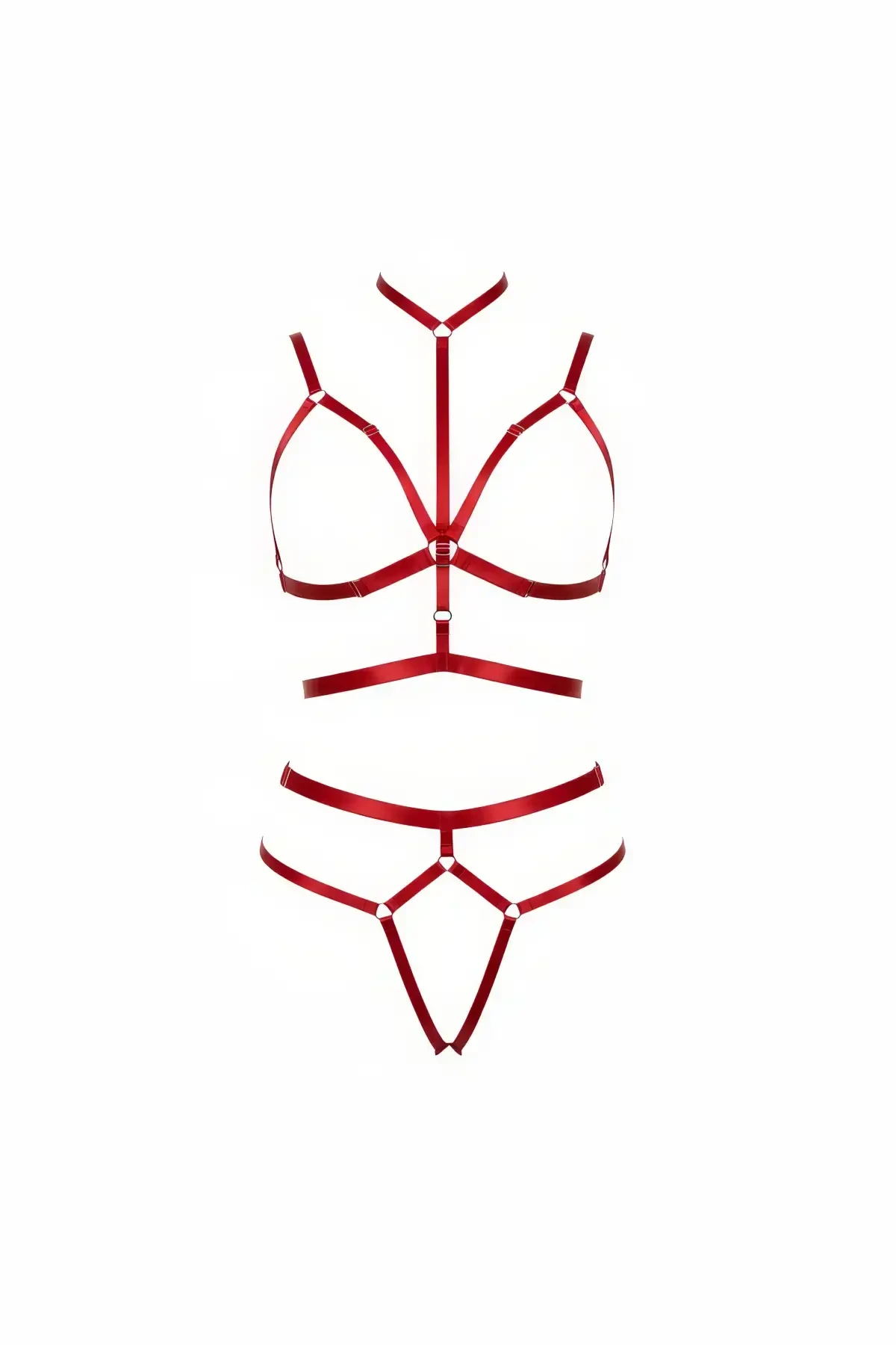Red Harness Suit High Collar O-Ring Detailed Body Accessory - APFT362