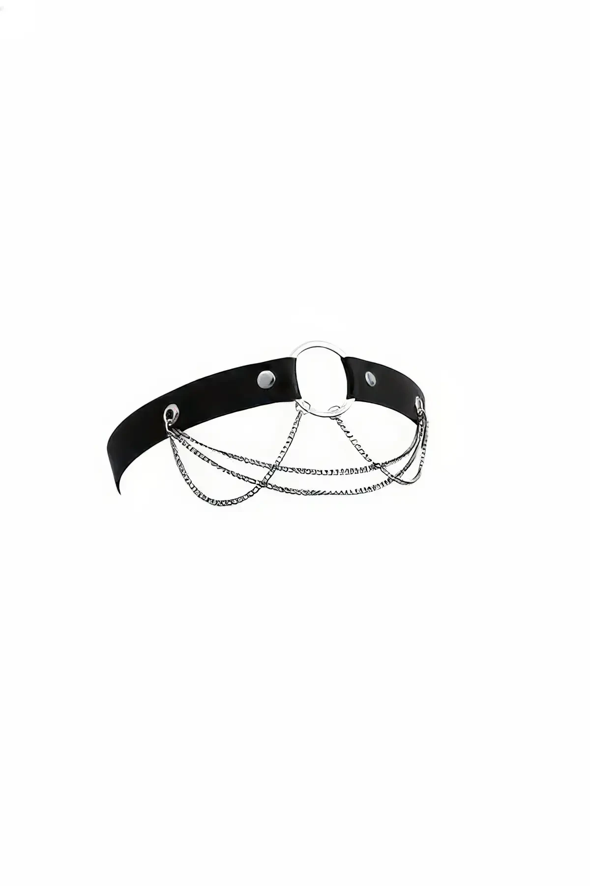 Black Women's Leg Band, Metal Ring Leg Band with Chain Detail - APFT395