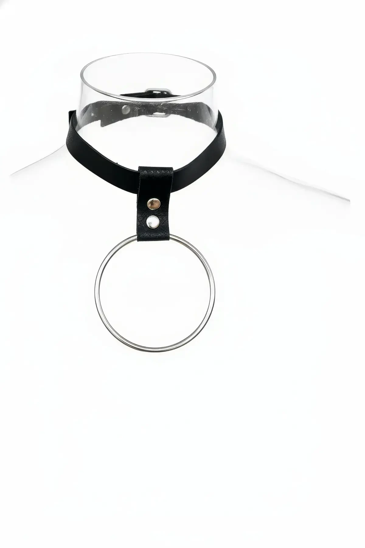 Black Choker Leather Choker with Big Ring Detail - APFT400