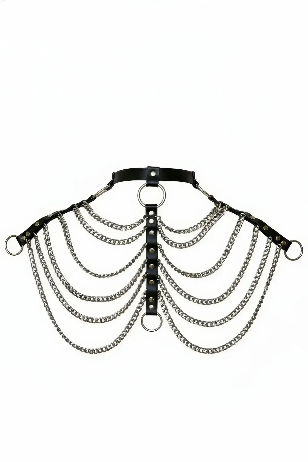 Black Chest Harness with Chain Detailed Neck Collar - APFT401
